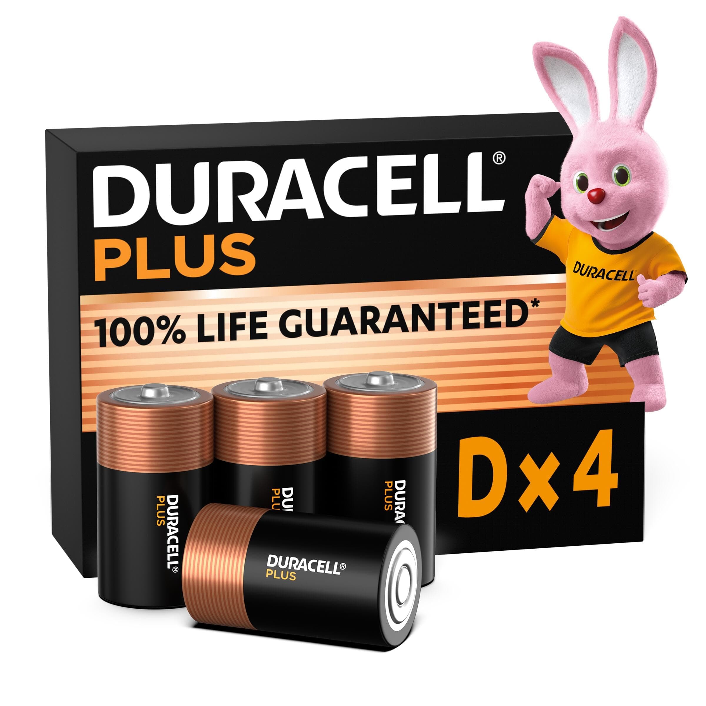 Plus D Batteries (4 Pack) - Alkaline 1.5V - 100% Life Guaranteed - Reliability For Everyday Devices - 0% Plastic Packaging - 10 Year Storage - LR20 MN1300