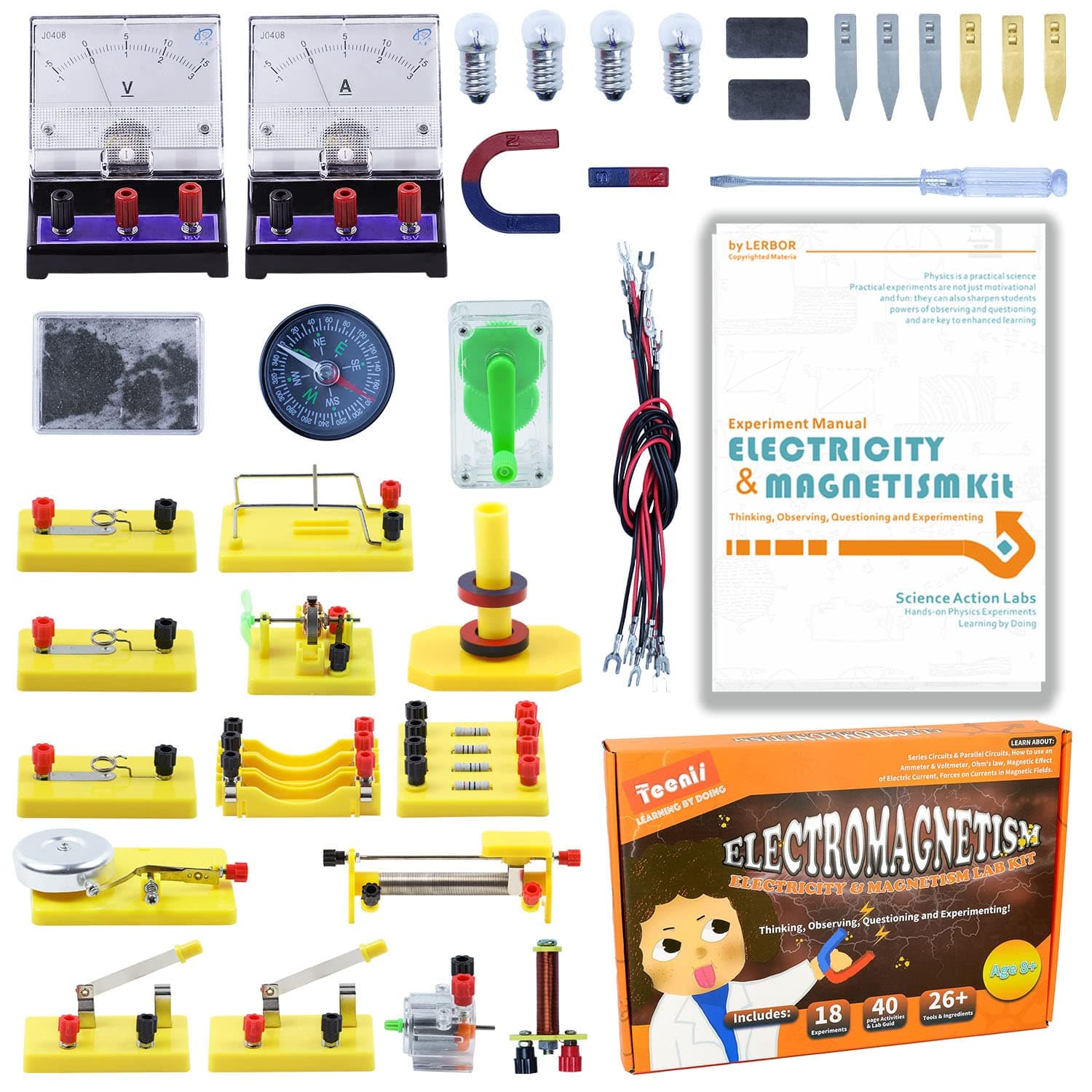 Teenii STEM Physics Science Lab Basic Circuit Learning Starter Kit Electricity and Magnetism Experiment for Kids Junior Senior High School Students Electromagnetism Elementary Electronics LERBOR