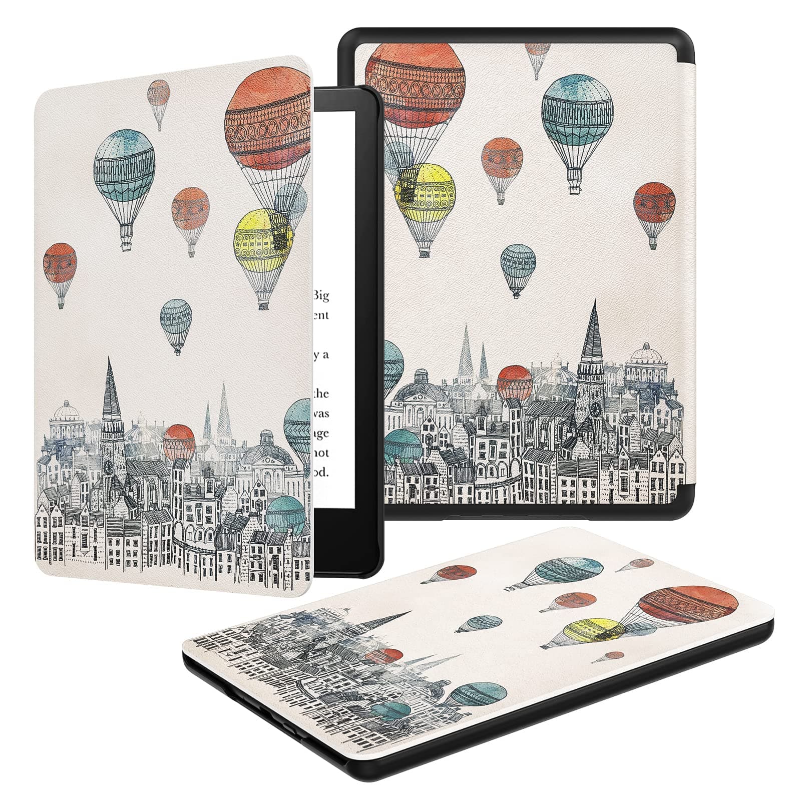 Case Fits Amazon 6.8" Kindle Paperwhite(11th Generation 2021 Release), Casing Shell Cover with Auto Wake/Sleep for Kindle Paperwhite Signature Edition and E-Reader Protector, City Balloon