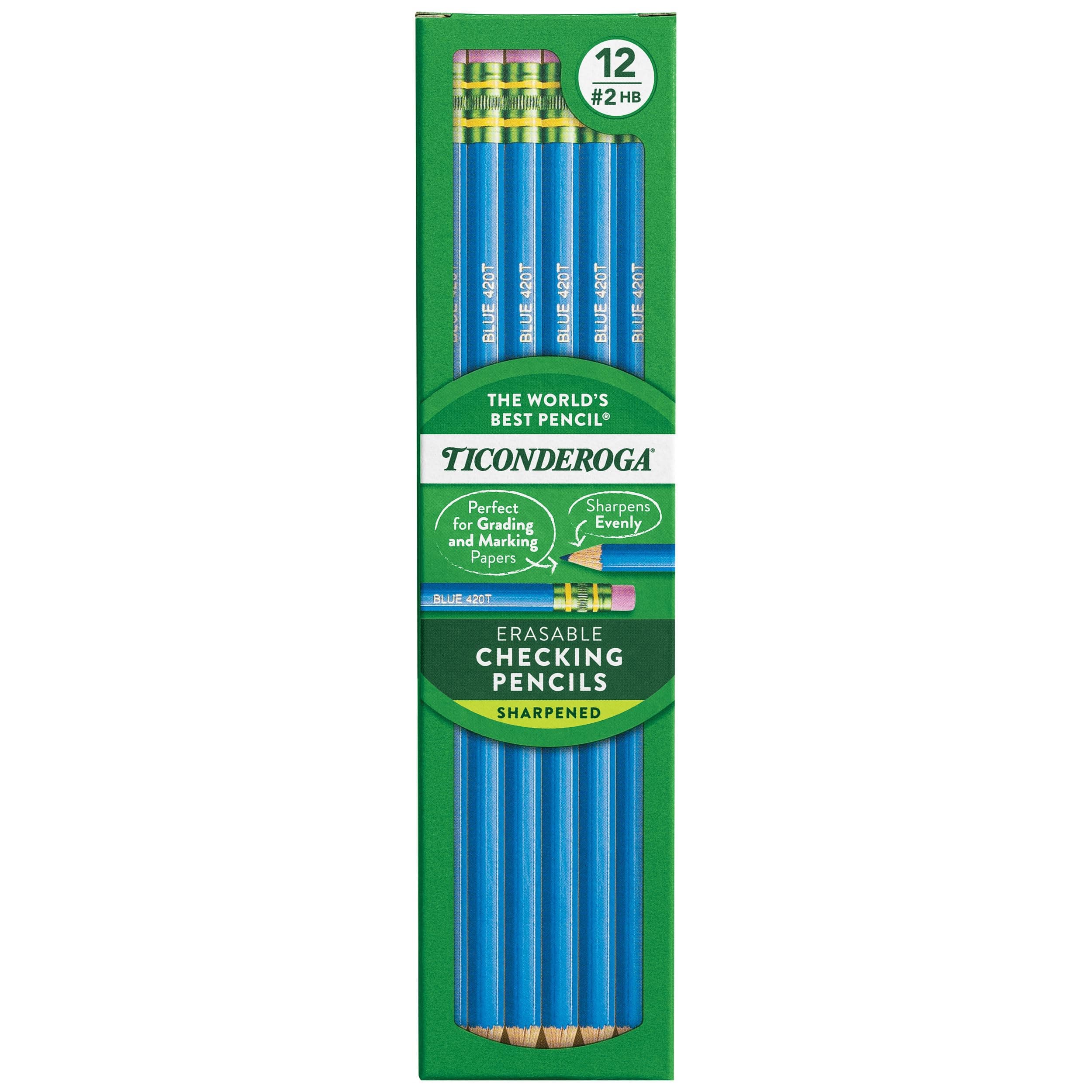 Erasable Checking Pencils, Pre-Sharpened with Eraser, Blue, Pack of 12 (14209)