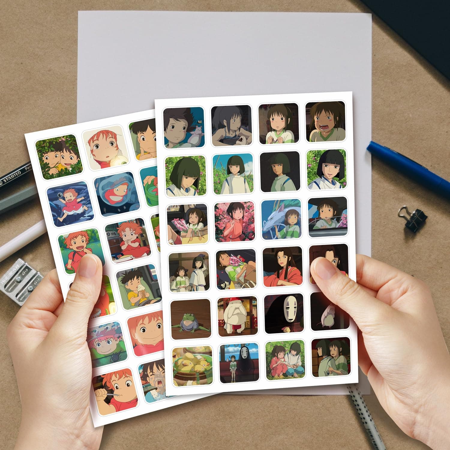 Studio Ghibli Anime Cute Small Round Corner Stickers Sheets (Set of 4 Sheets / 96 Stickers) 4 Different Anime
