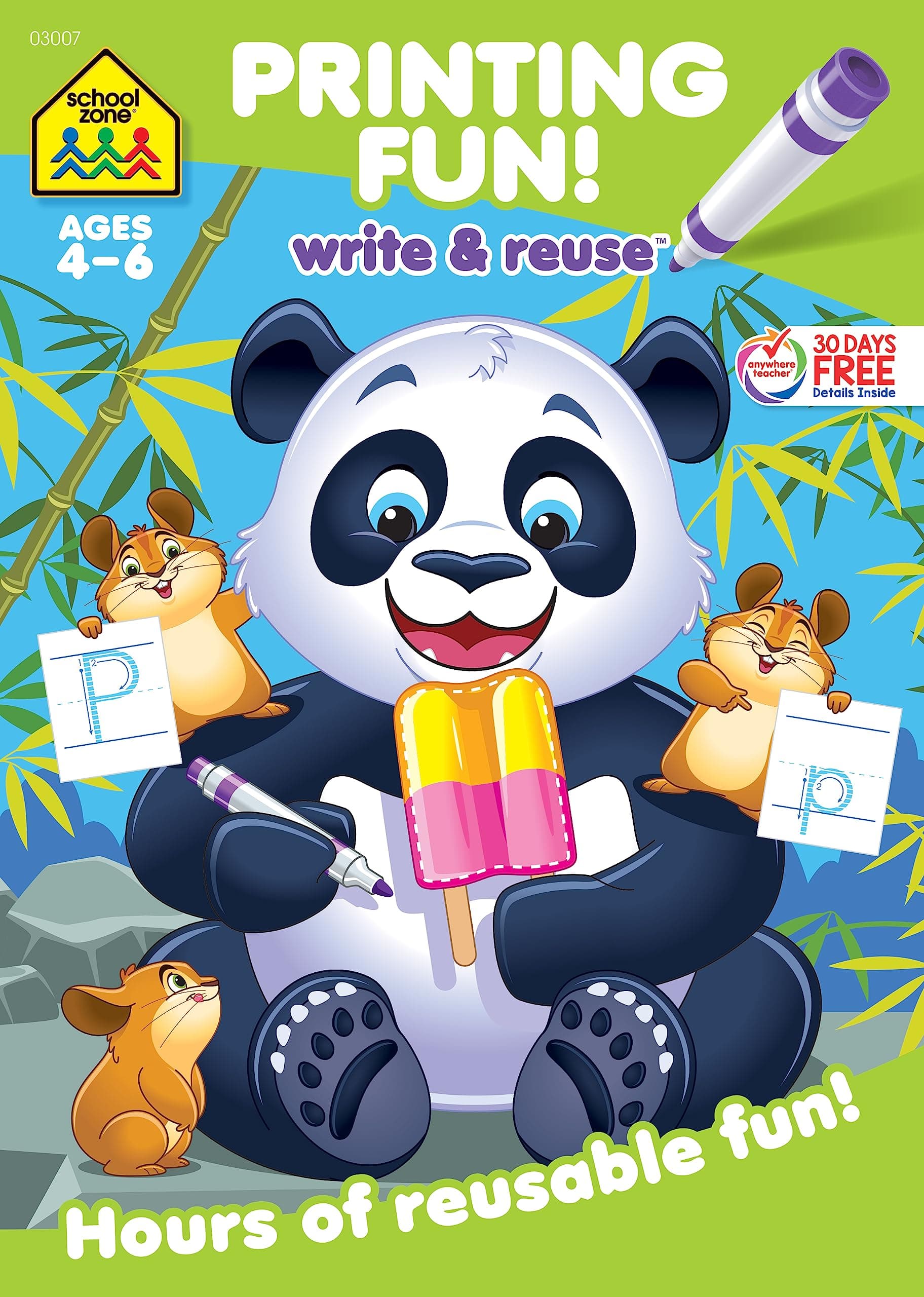 School Zone Printing Fun! Write & Reuse Workbook: 26 Wipe-Clean Pages, Preschool, Kindergarten, Write-On Learning, Write and Wipe, Alphabet, ABC's, Tracing Letters, Handwriting Practice, Ages 4-6