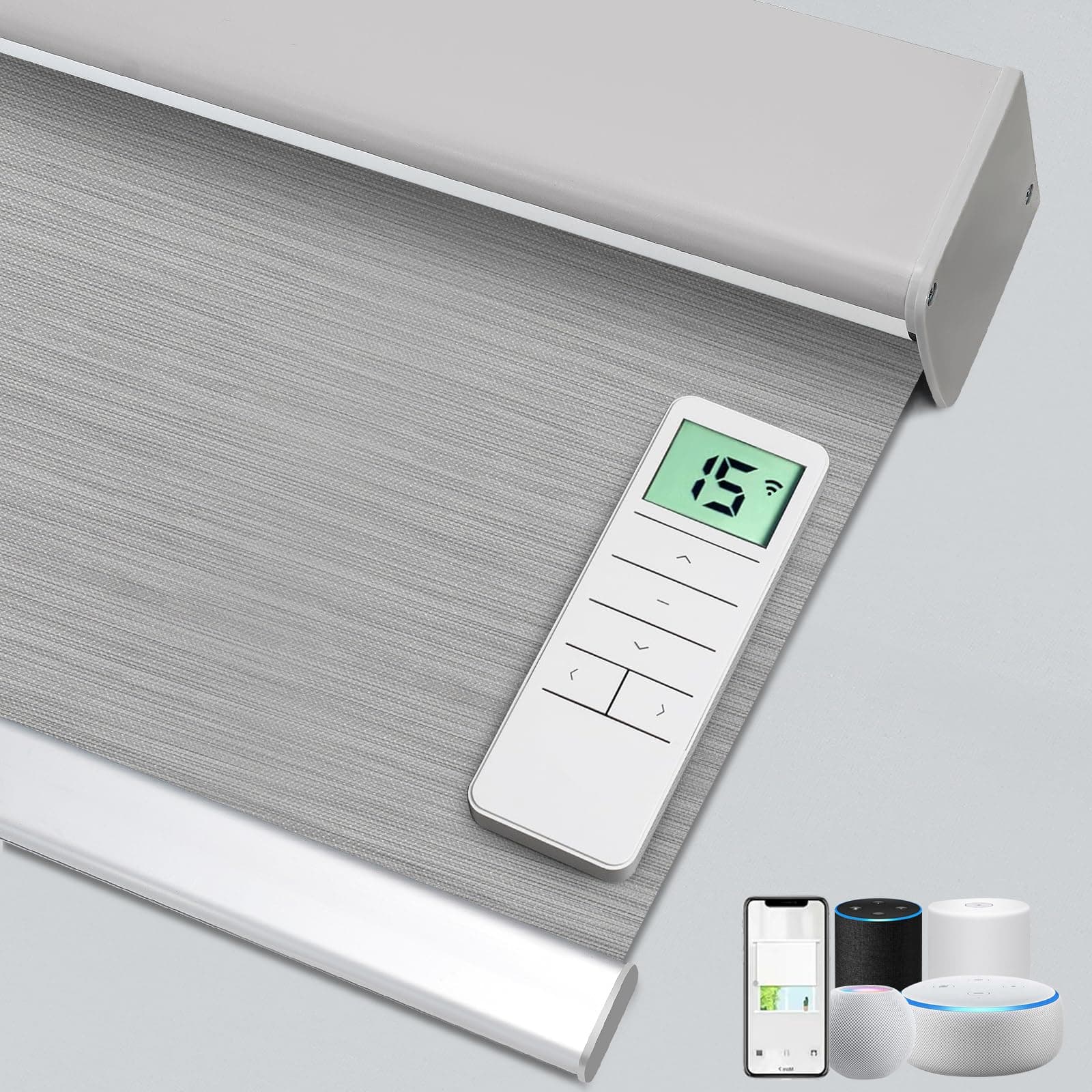 Motorized 100% Blackout Roller Shades – Custom Smart Blinds with Remote Control, Rechargeable Battery or Plug-in Motor, Tuya WiFi Optional, Home & Office Automatic Window Shades (Light Gray/CH9422)