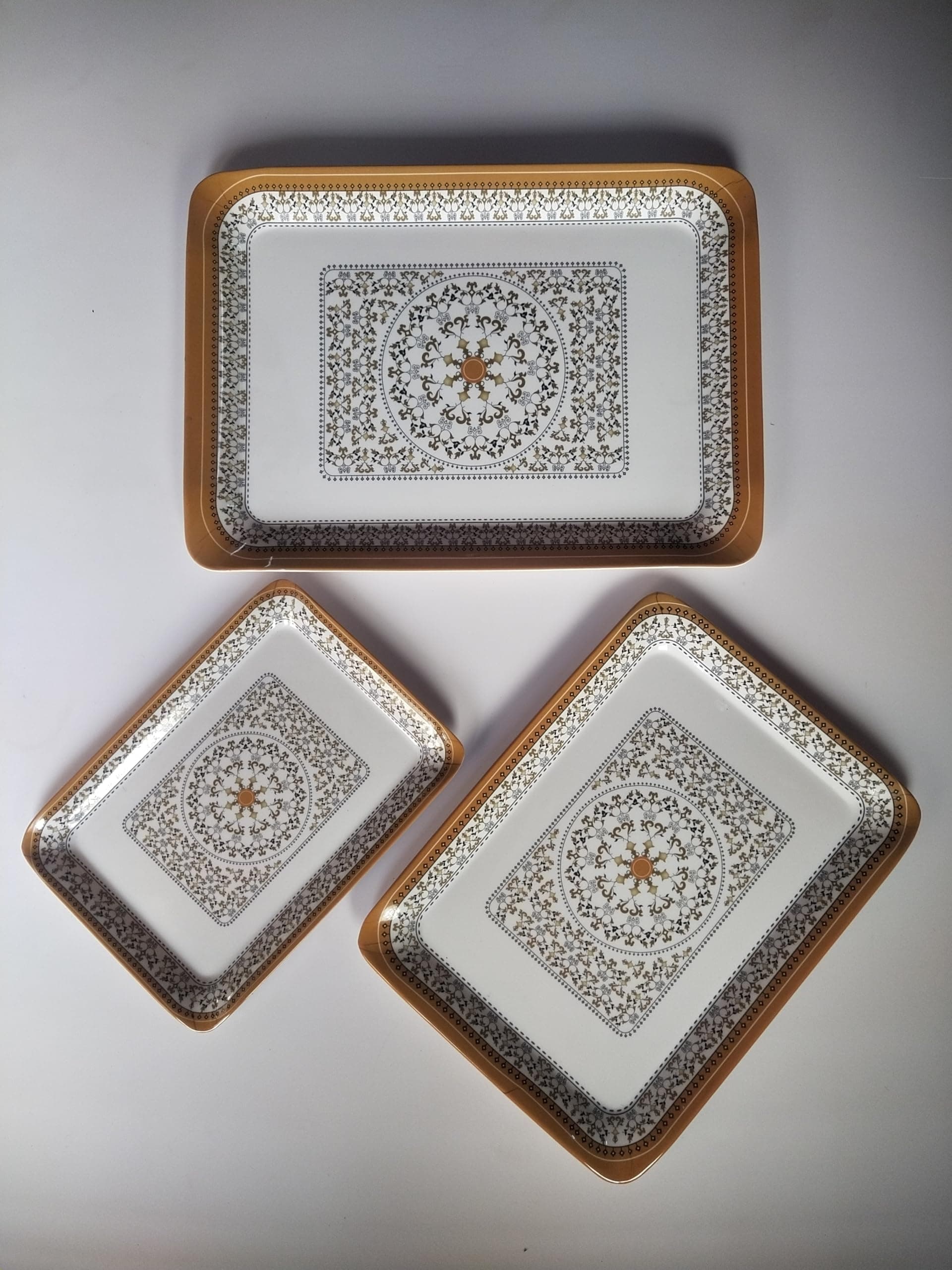 Durable Multi-Use Premium Printed Rectangular Melamine Serve Ware Set of 3, Tray-Set of 3 (Small, Medium & Large) (T1, King) (Multicolour)