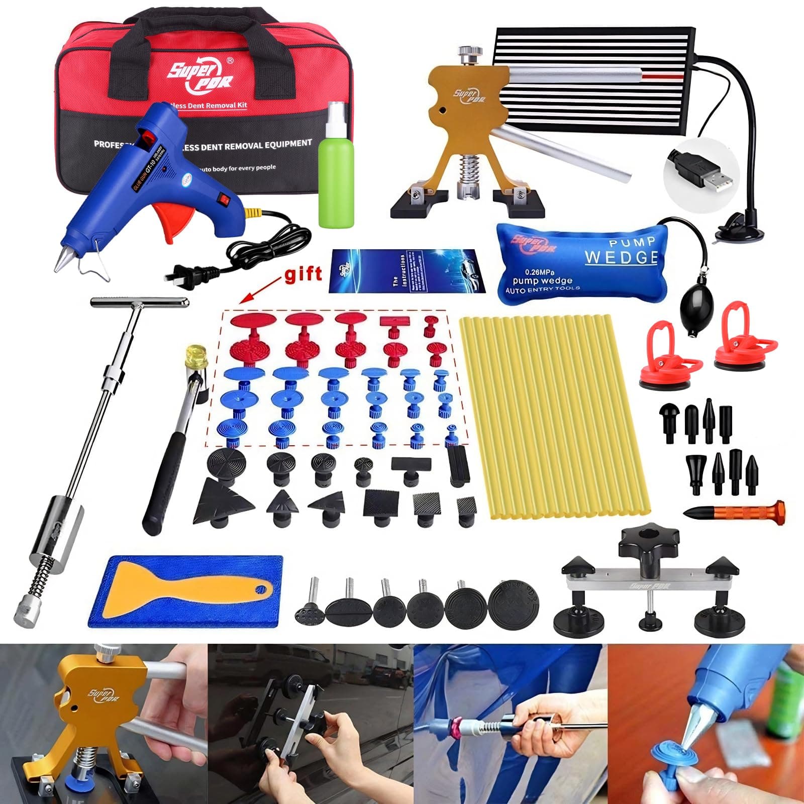 Car Dent Puller Kit - Paintless Dent Removal Kit for Auto Body Repair, Dent Remover Tool with Suction Cup for Small Dents, Car Dent Repair Kit for Hail Damage, Door Ding Fix, and Body Repair