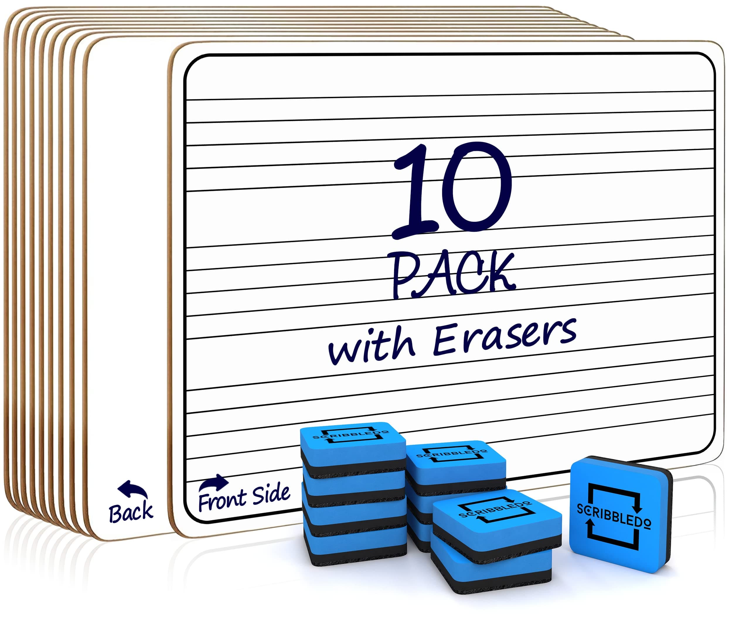 Scribbledo 10 Pack Dry Erase Music Staff Lap White Boards 9"X12" l Write Musical Notes and More Whiteboard (Double Sided) Music Classroom Supplies Must Haves Includes 10 Erasers