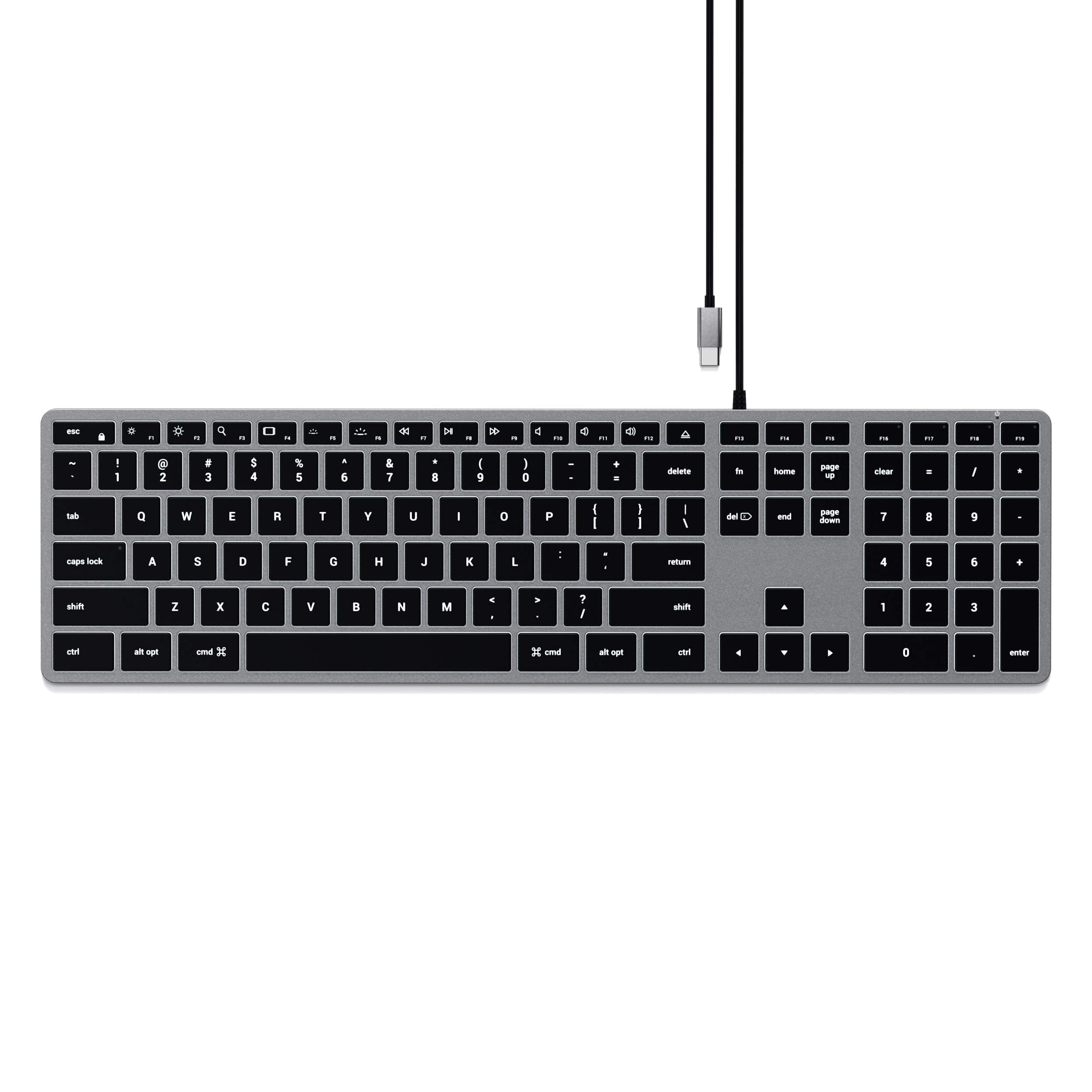 Slim W3 Wired Backlit Keyboard with Numeric Keypad, US QWERTY Layout, USB-C Connection – For MacBook Air & Pro M5 M4, Mac Mini, iPad Air & Pro M5 M4 M3, iMac and more
