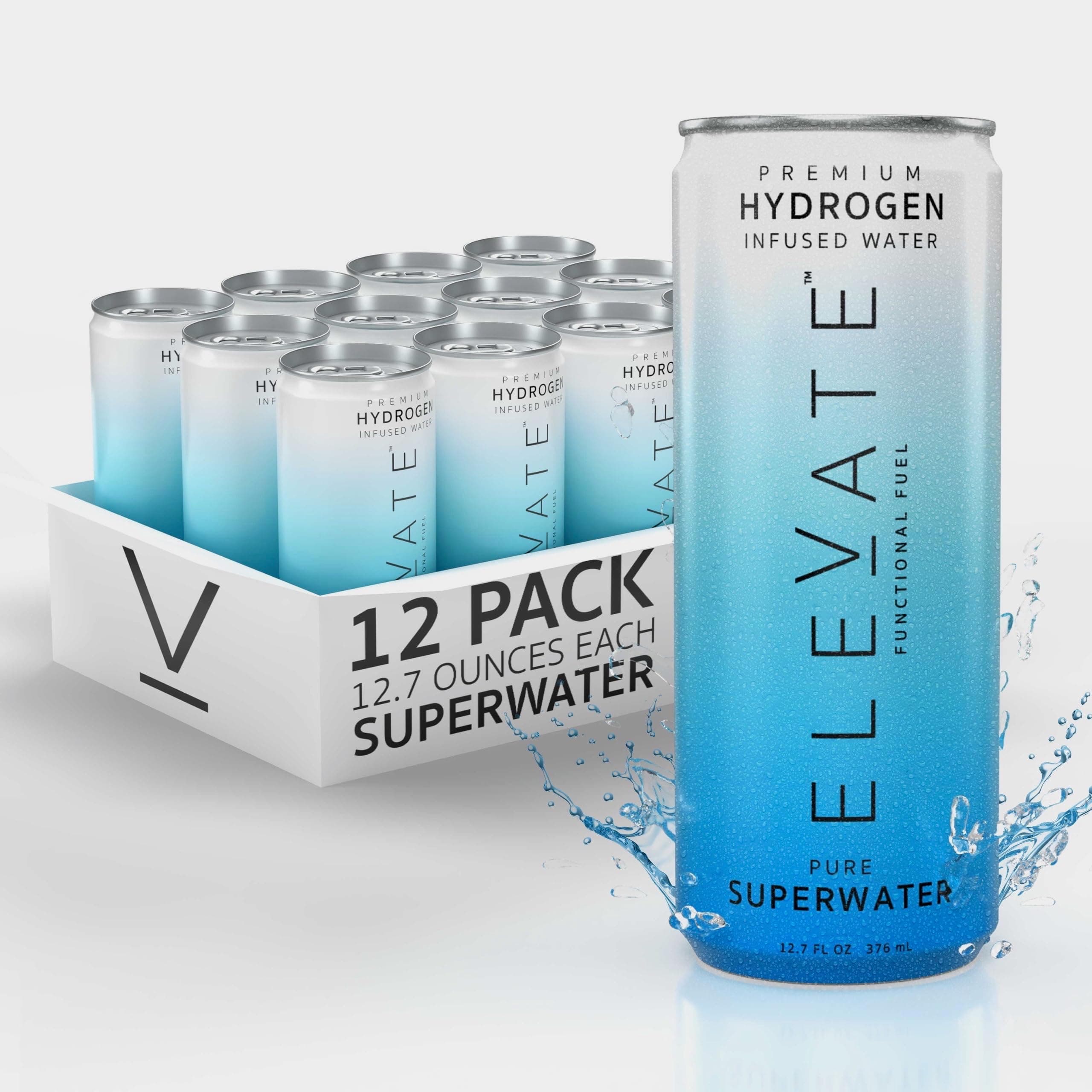 ELEVATE SUPERWATER Premium Hydrogen Water (12 pack). Highest Hydrogen (3-5 PPM) and Lowest -650 ORP. Supports Recovery, Energy, Hydration, Focus, and Endurance. BACKED BY SCIENCE.