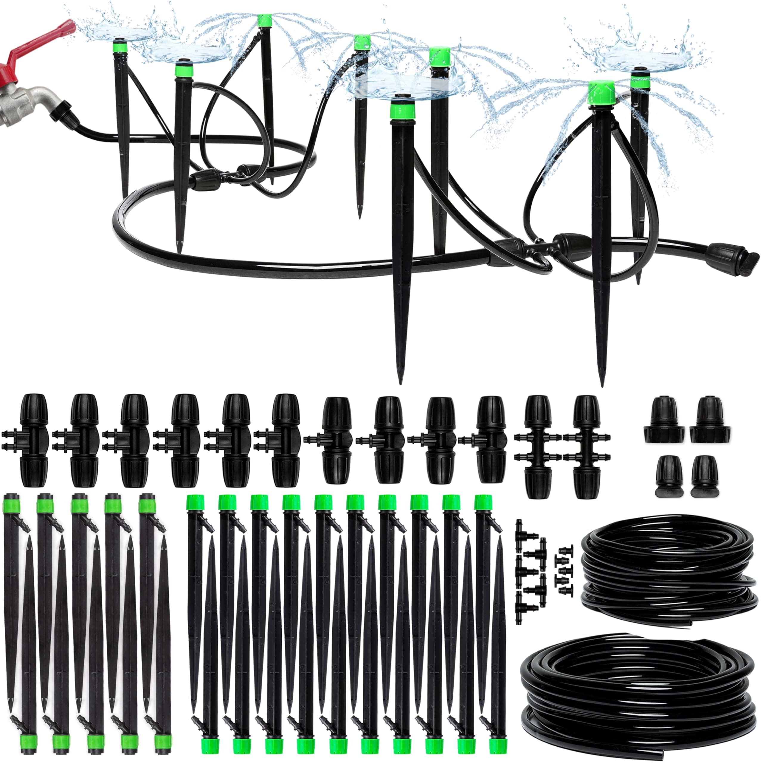 Drip Irrigation System - Adjustable Premium Garden Watering System for Raised Garden Bed, Yard, Lawn, Greenhouse - Complete Drip Irrigation Kit with Drip Emitters, 1/4 Tubing and Connectors