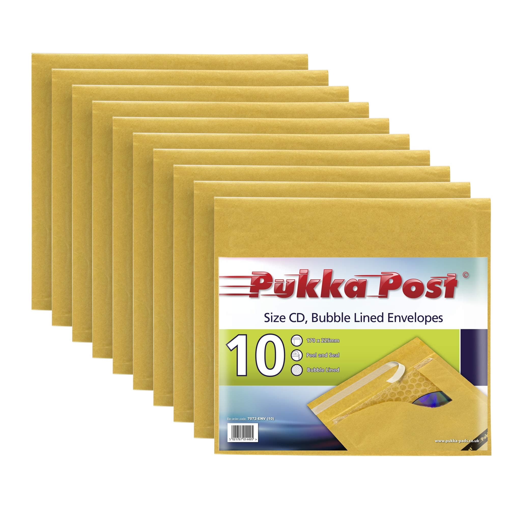 PUKKA POST & PACKAGING Bubble Lined Envelopes - Pack of 10 Self Seal Padded Lightweight Mailers for Safe and Secure Shipping - Impact & Puncture Resistant for Protection - 175 x 200 mm, Size CD - Gold