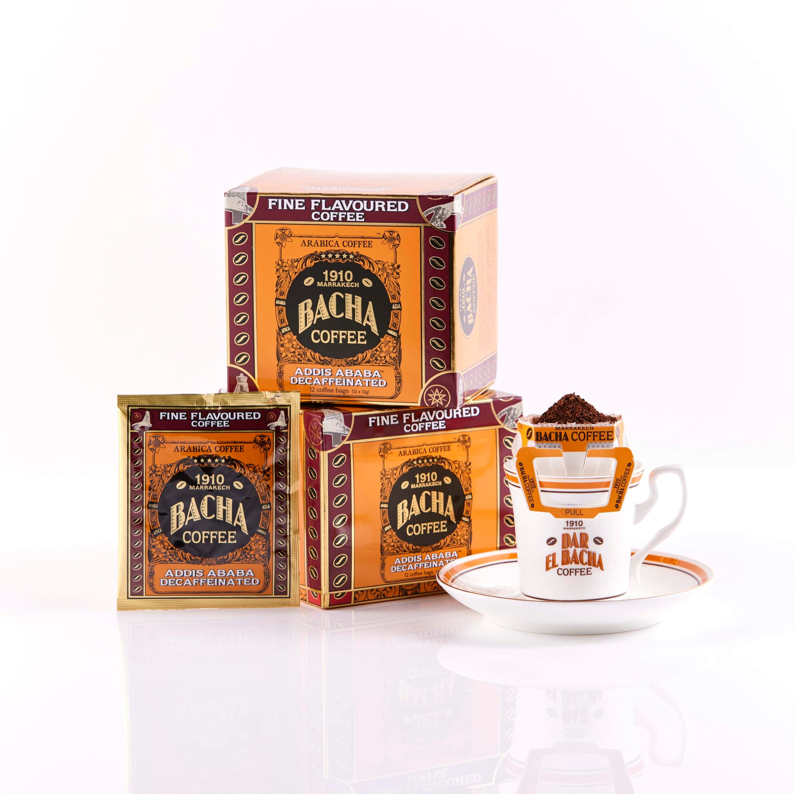 Bacha Coffee | Addis Ababa Decaf Fine Flavoured, Medium Roast, 100% Arabica Specialty Coffee, 12 Coffee Drip Bags, Gift Box