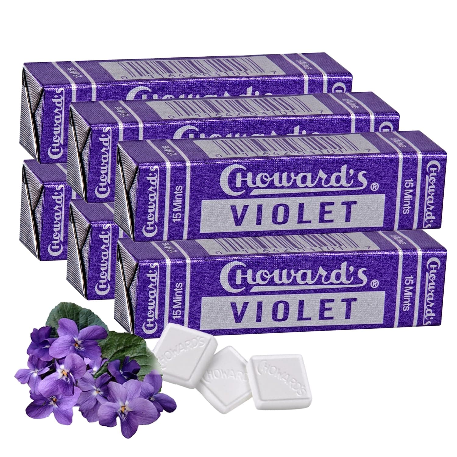 Violet Mints Candy | Bold Aromatic Flavor | Perfect for Snacks in Lunchboxes, Travel, Sharing, and Gifting | Nostalgic Vintage Candy | 6 Pack (15 Mints Per Package)