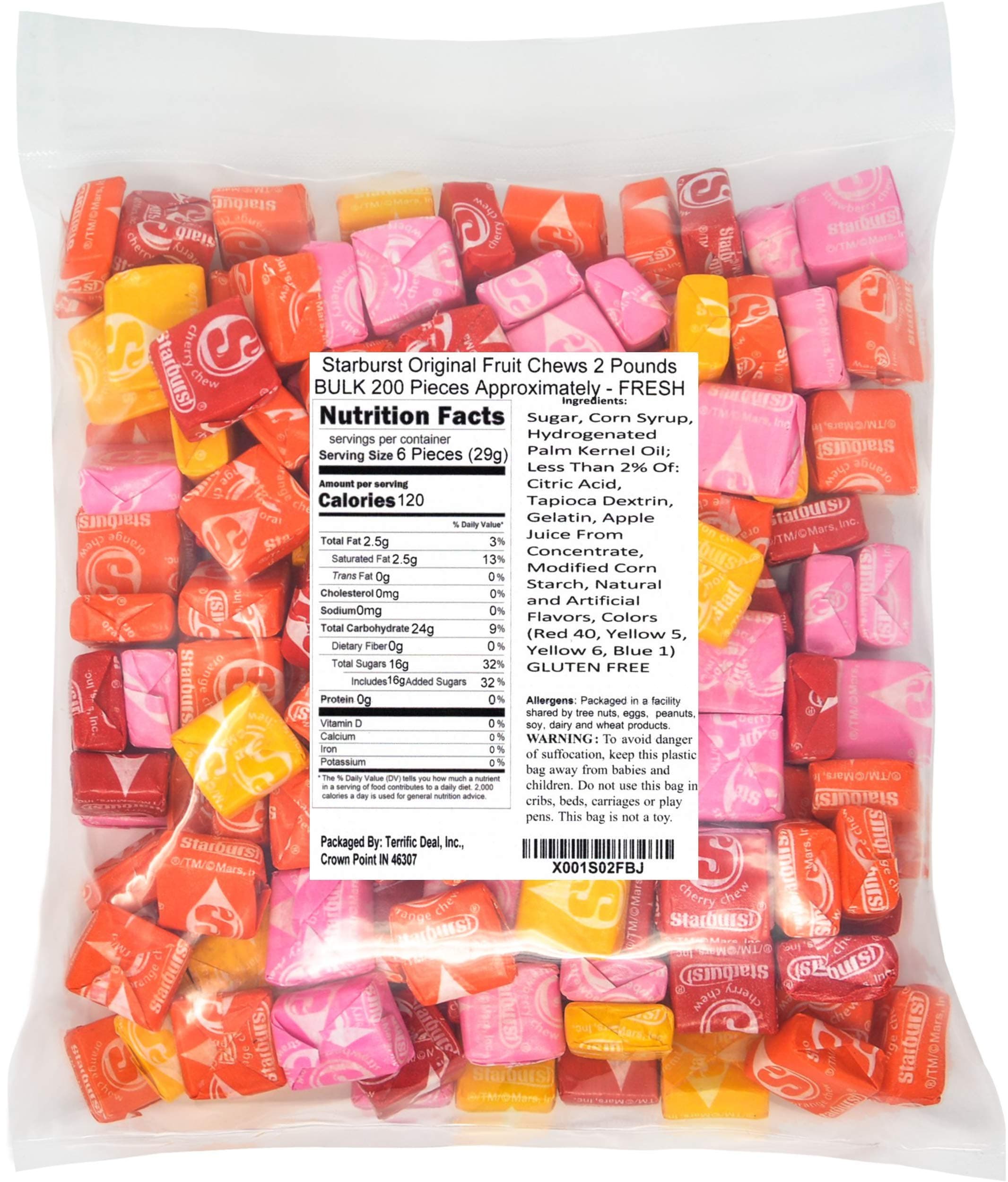 Starburst Original Fruit Chews Sugar Candy, 2.0 Pounds Bulk, 200 Pieces Approximately