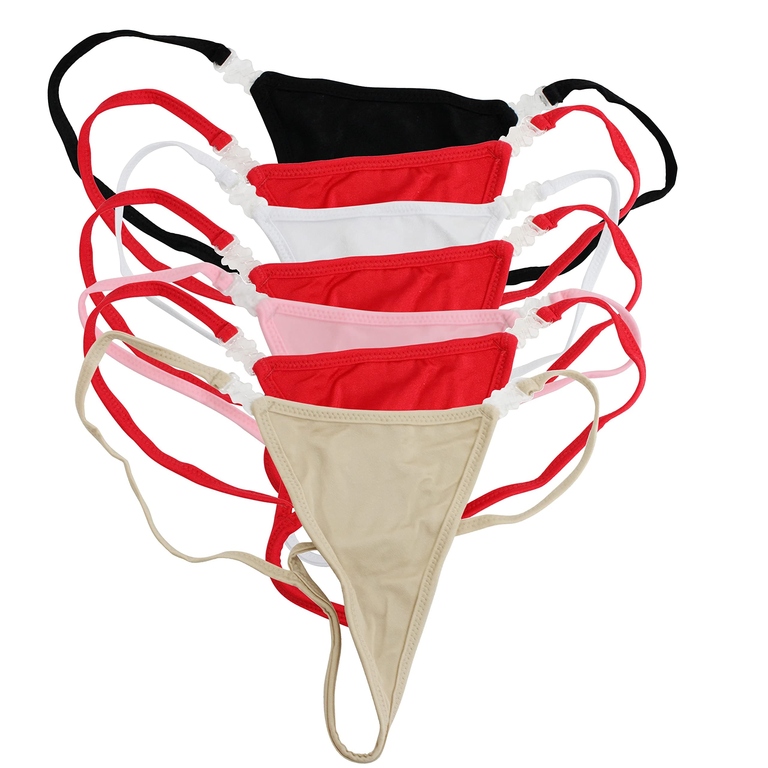 Women Mini Micro Stretchy Y Back G-String Thong with Breakaway Clasps, M/L, 7 Pack Assorted
