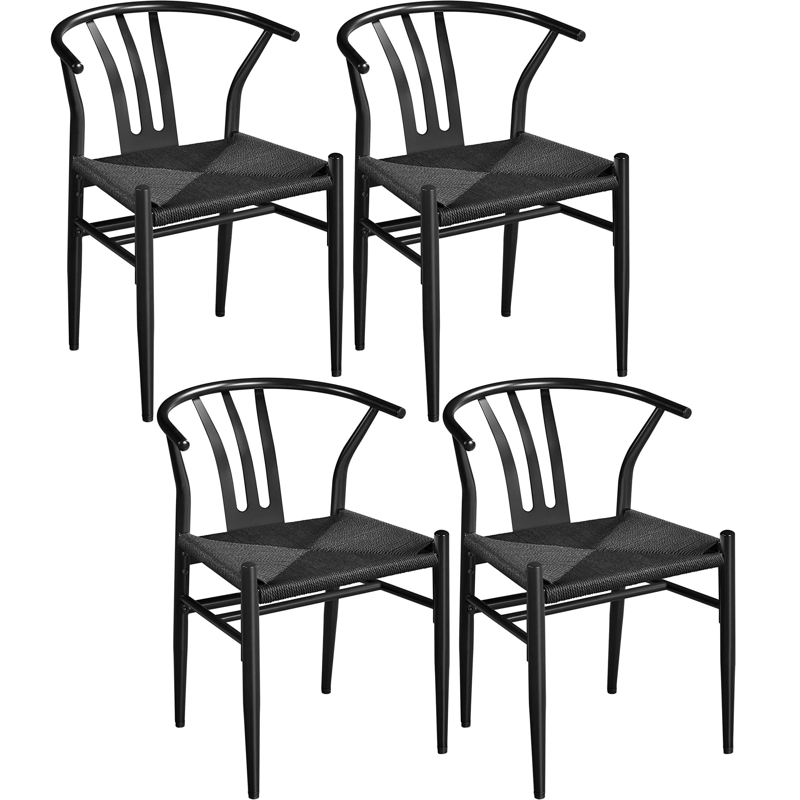YaheetechDining Chairs Set 4, Weave Kitchen Chairs with Metal Legs for Dining Room Kitchen Living Room Home, Full Black