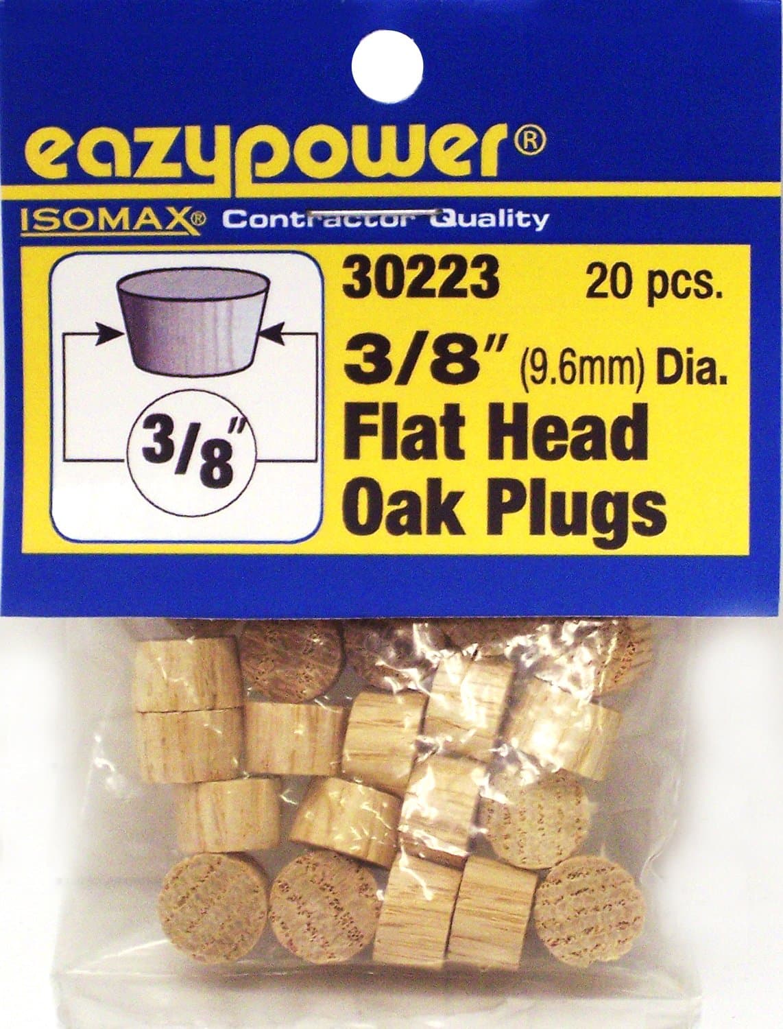 Eazypower 30223 3/8" Oak Flat Head Plugs (20 Piece)