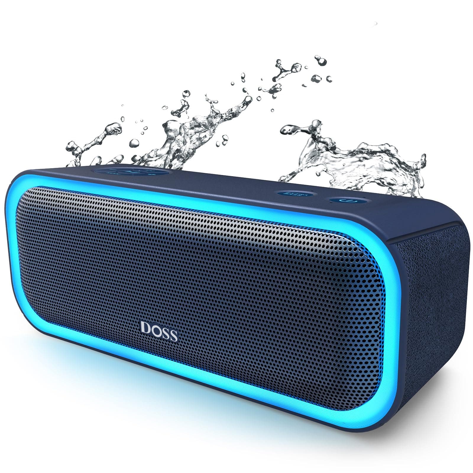 DOSS SoundBox Pro Portable Wireless Bluetooth Speaker with 20W Stereo Sound, Extra Bass, IPX6 Waterproof, Bluetooth 5.0, TWS Pairing, Multi-Colors Lights, 20 Hrs Playtime for Beach, Pool-Blue