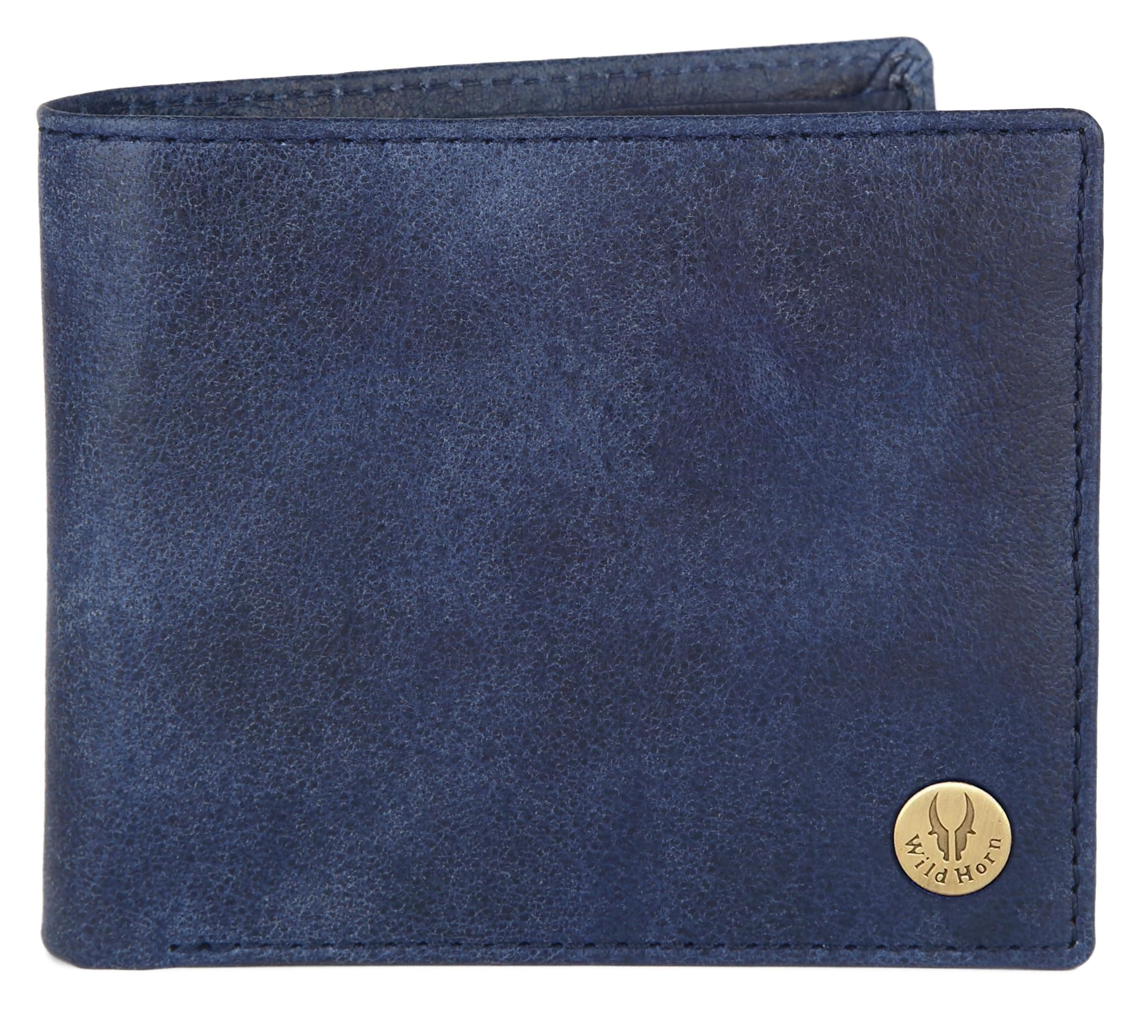 WildHornRfid Protected Leather Wallet For Men, Blue Distressed