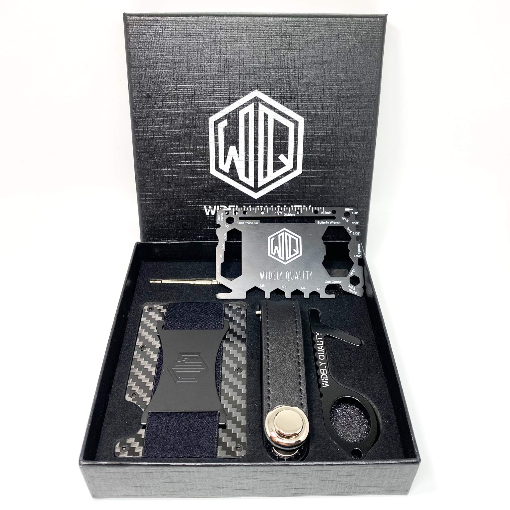 Carbon Fiber Wallet Cash Strap- RFID Blocking - Complete Gift Set for Men Including KeyHolder Organizer - Minimalist and Tactical Mens Wallet with Smart Keychain - Slim Compact and Lightweight Military Grade