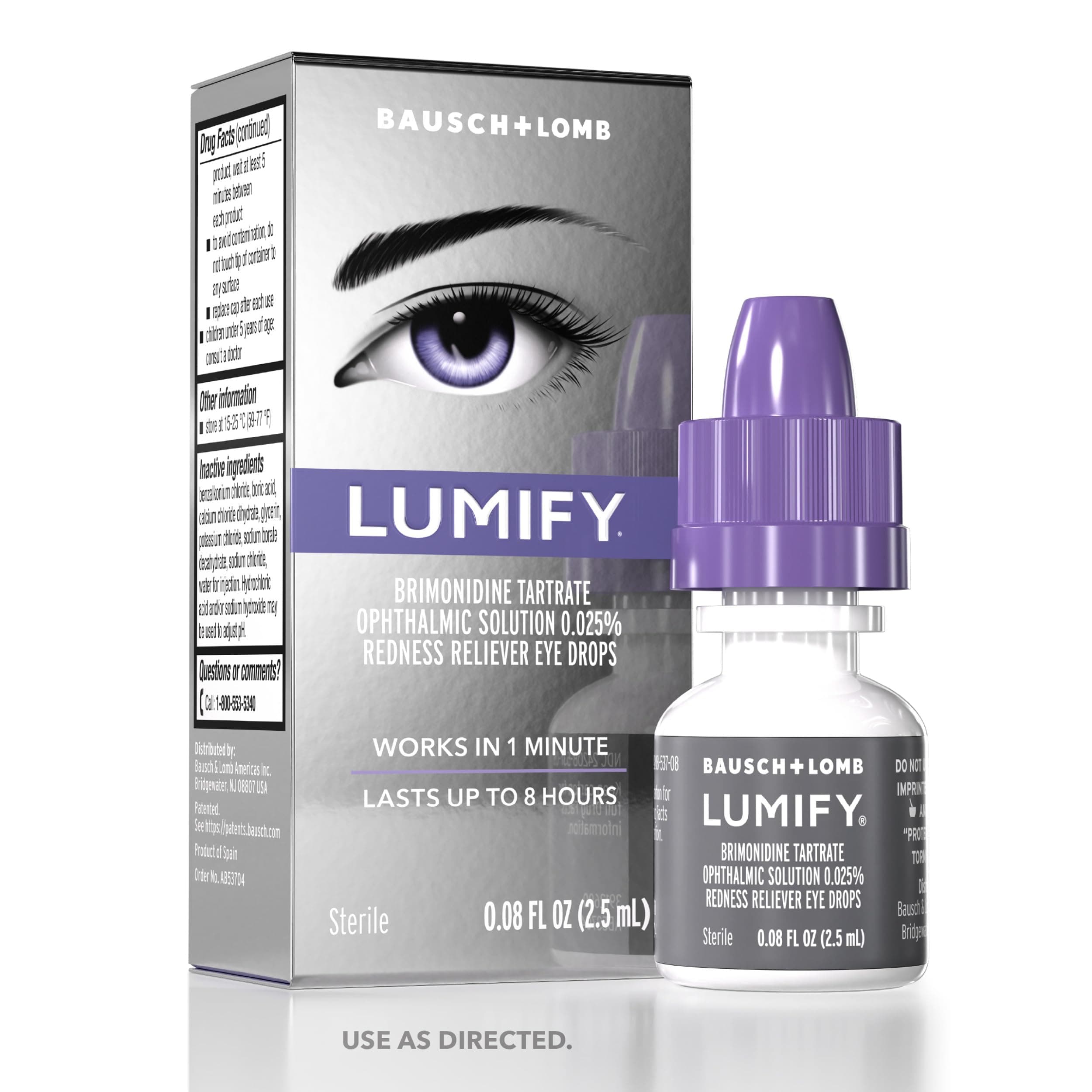 Eye Drops for Red Eyes, Redness Reliever for Brighter Looking Eyes, Works in 1 Minute & Lasts Up to 8 Hours, Eye Drops, 0.08 Fl Oz (2.5 mL)