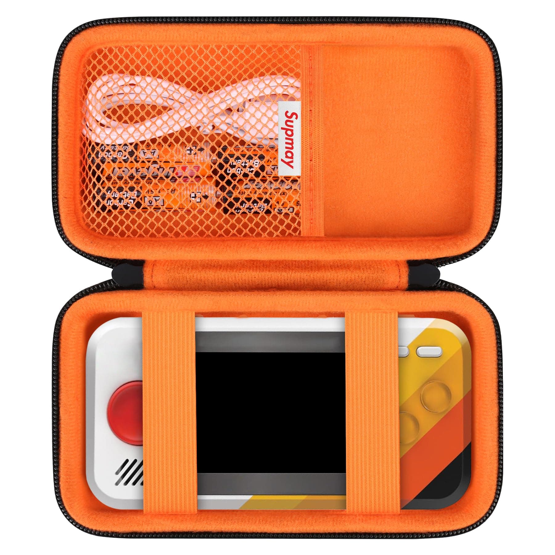 Hard Travel Case for My Arcade Atari Pocket Player Pro, Portable Video Game System Handheld Game Protection Case with Mesh Pocket for Batteries and USB-C Cable, Black+Orange