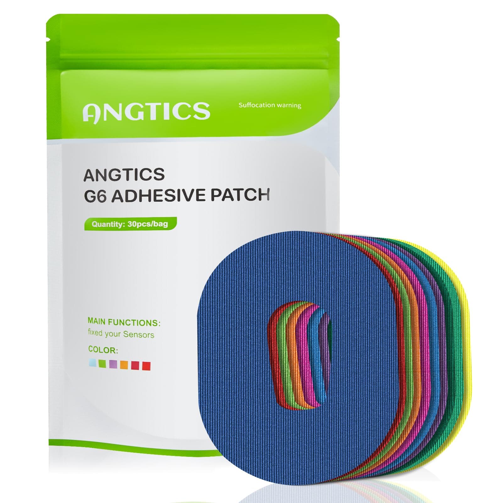 ANGTICS Dexcom G6 Adhesive Patches Waterproof, 30 Pack Multicolor Overpatch for Dexcom G6, Premium Transparent G6 Overlay Patches, Hypoallergenic & Skin-Friendly, Sensor is NOT Included