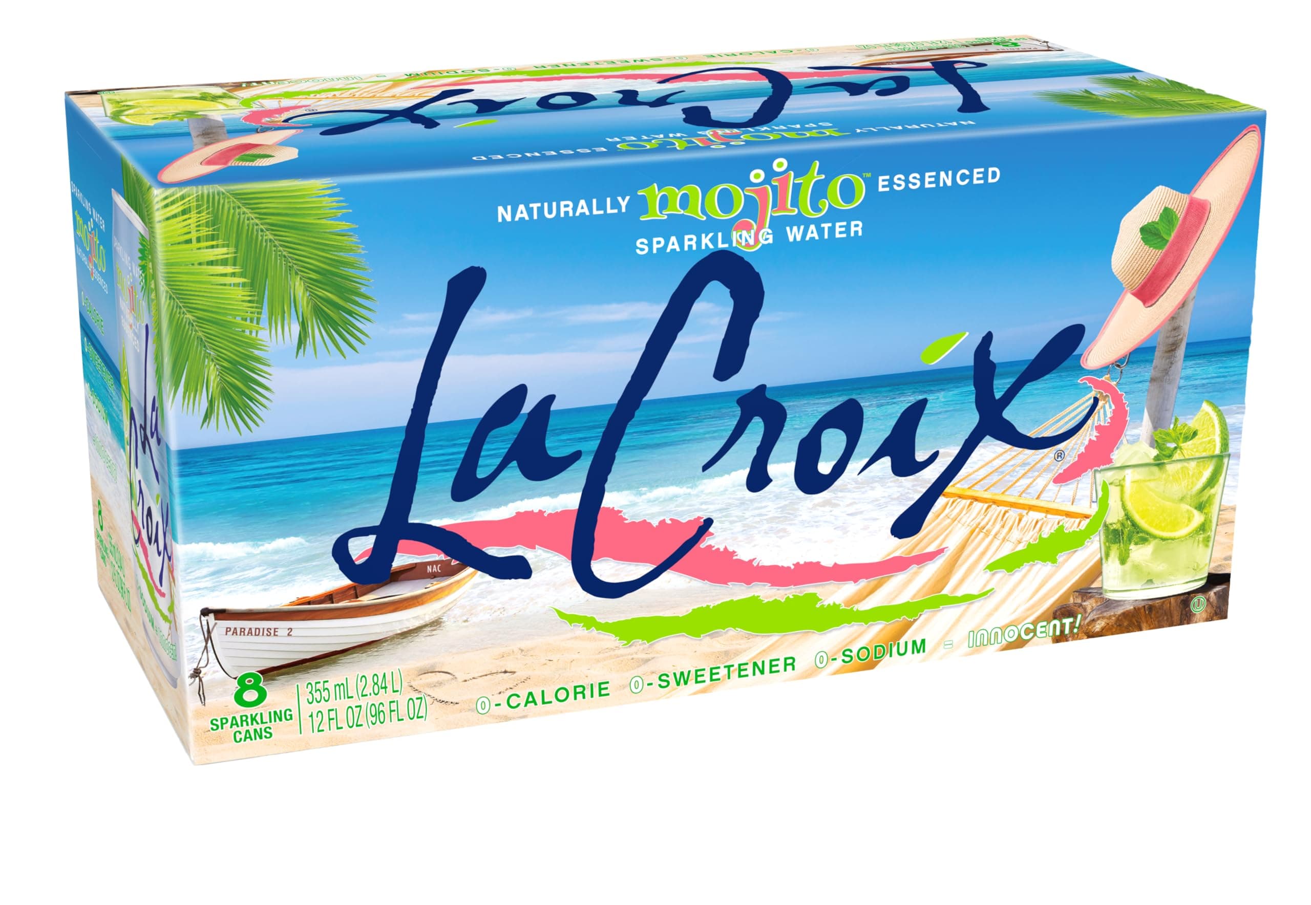 La Croix Mojito Sparkling Water 355ml x 8 Cans – Zero Sugar Lime Mint Flavored Carbonated Water, Naturally Essenced Beverage