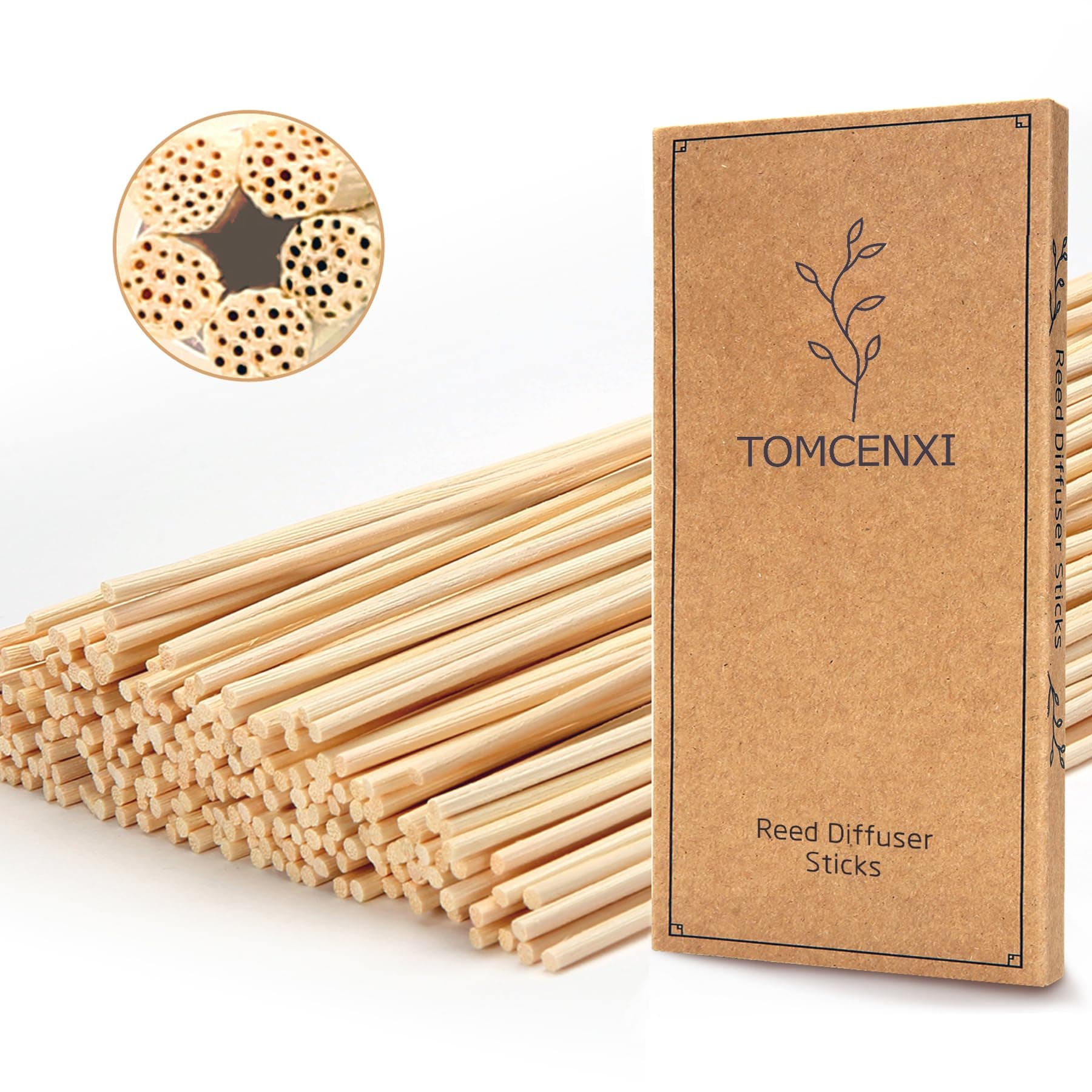 TOMCENXI T&C 120PCS Reed Diffuser Sticks,7.5 Inch Natural Rattan Wood Sticks,Diffuser Refills,Essential Oil Aroma Diffuser Replacements Sticks for Home,Office