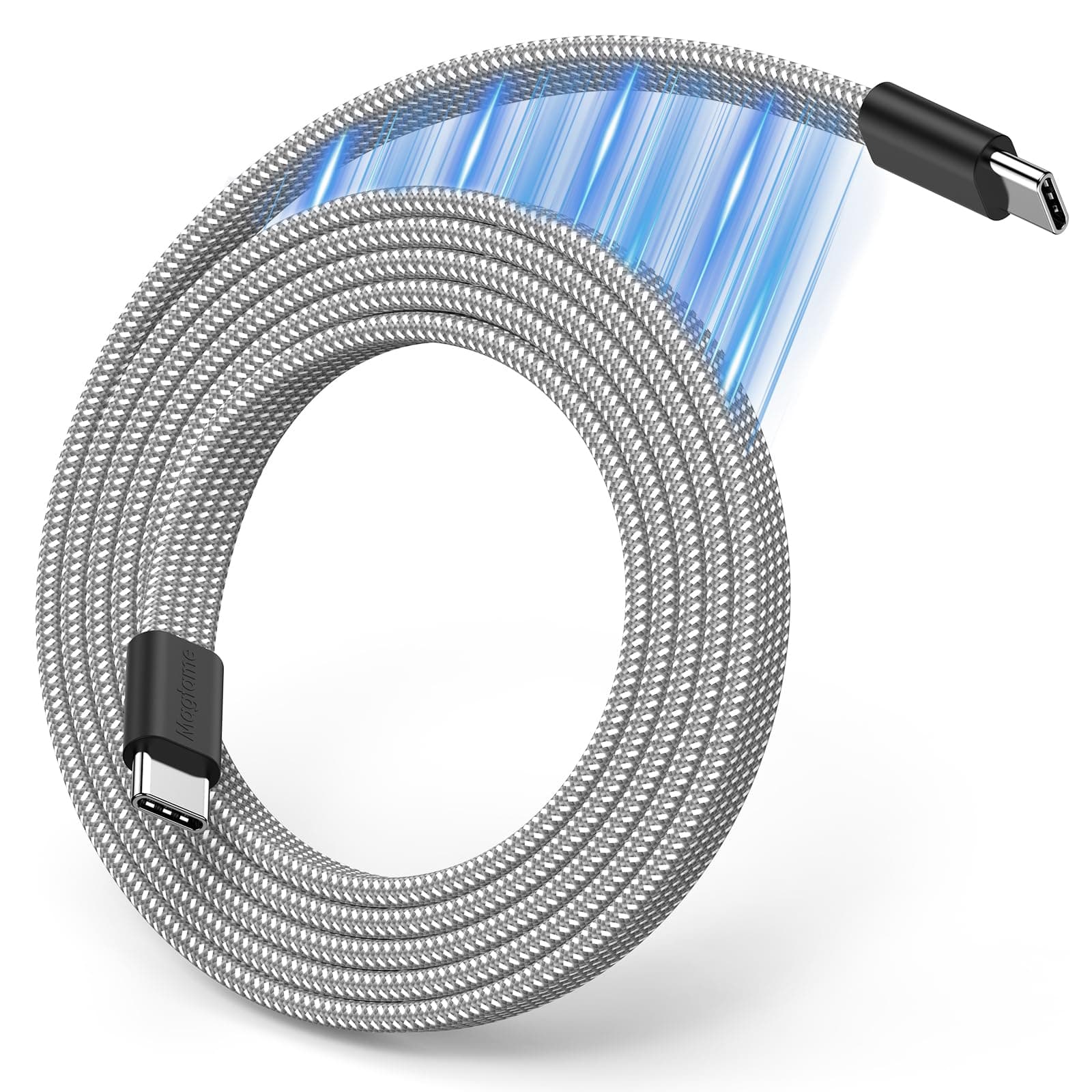 Magtame Magnetic USB C Cable, Flat Coiled 3.3 ft Retractable Type C Fast Charging Cord, 60W(3A) Flexible, Compatible for iPhone 15 Pro Max, Samsung, Pad - Silver