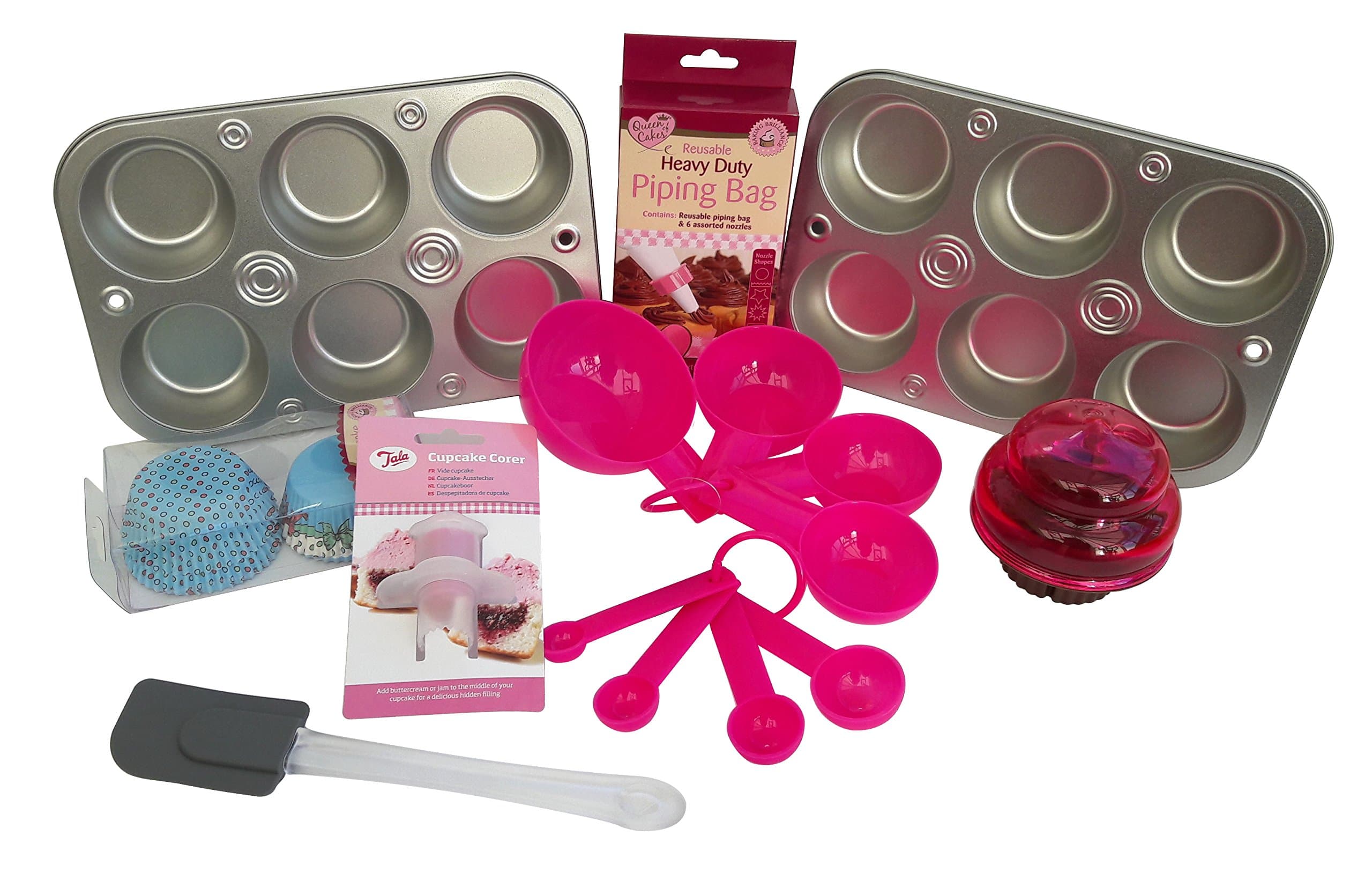Baking Set Bundle for Cupcakes, with Cupcake Tins, Cupcake Cases and Cupcake Accessories (8 Items)