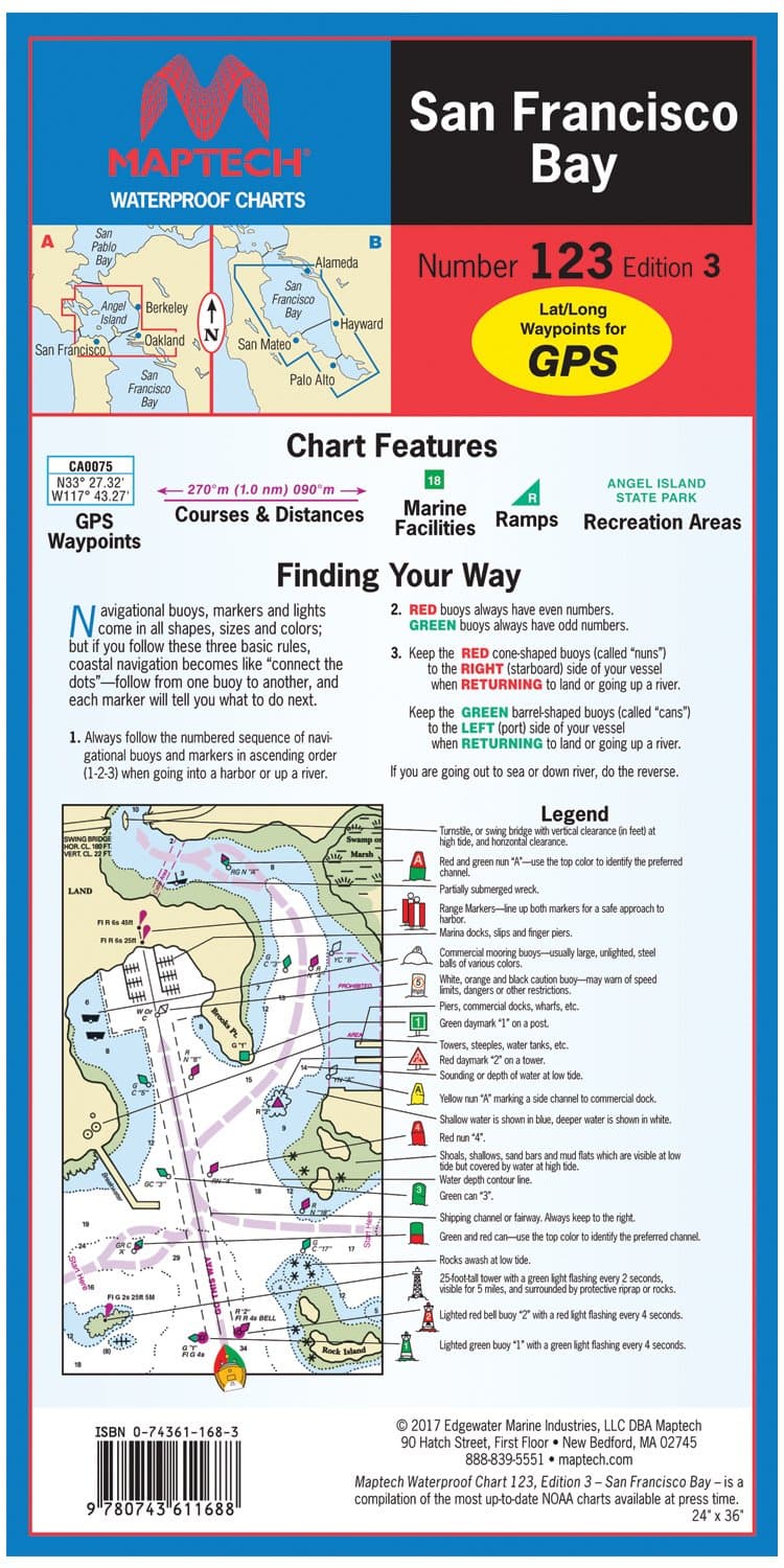 San Francisco Bay MAPTECH® Waterproof Chart # 123 Edition 3.