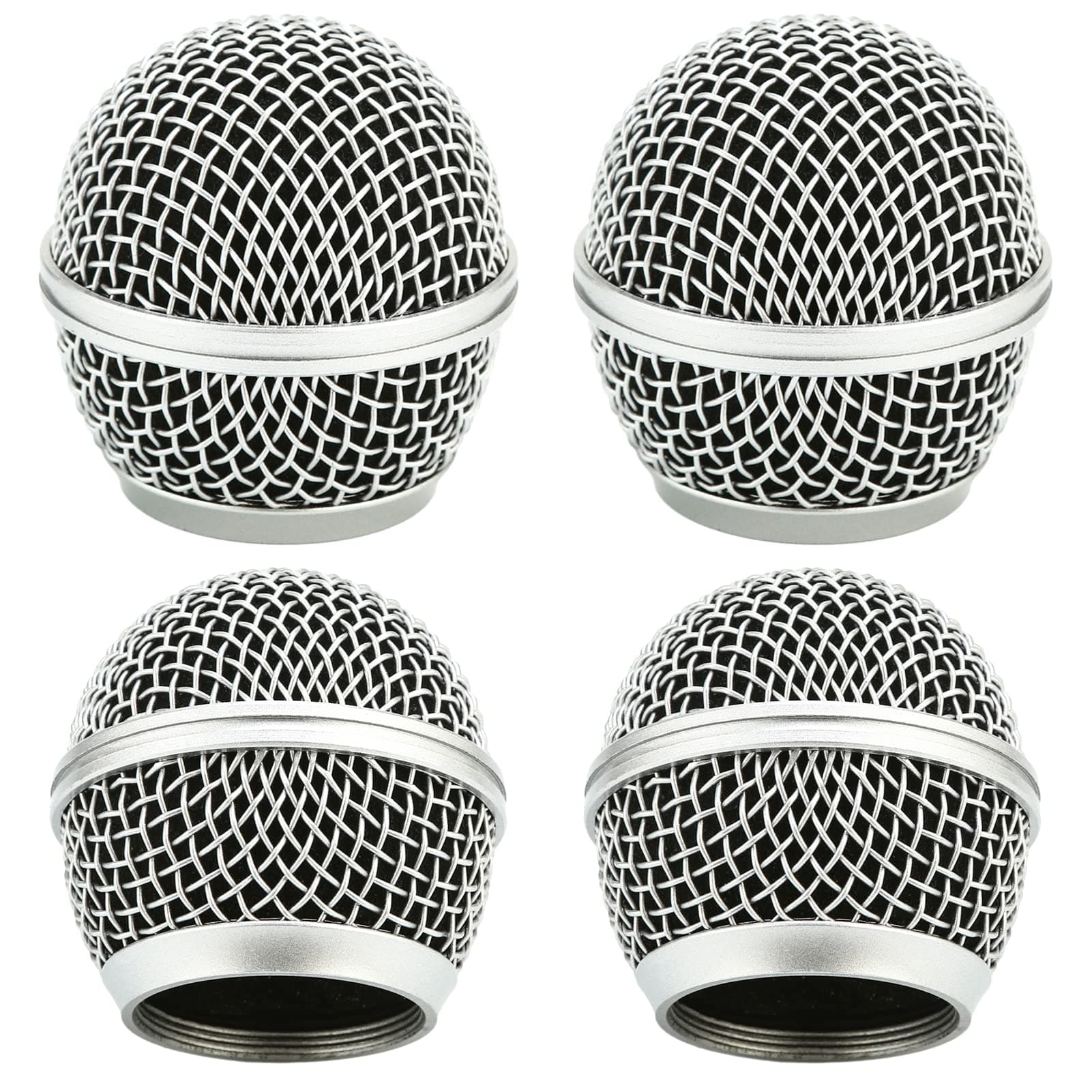 Microphone Head Replace, Microphone Grille Ball with Inner Foam, Steel Mesh Replacement Microphone Grille Heads for Shure SM58 (4Pack)