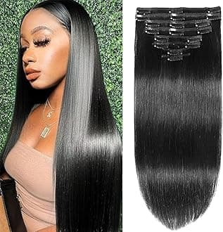 Jet Black Clip in Hair Extensions Real Human Hair Clip in Extensions Remy Human Hair Invisible Natural Straight Seamless 8pcs Double Weft 22 Inch 90g