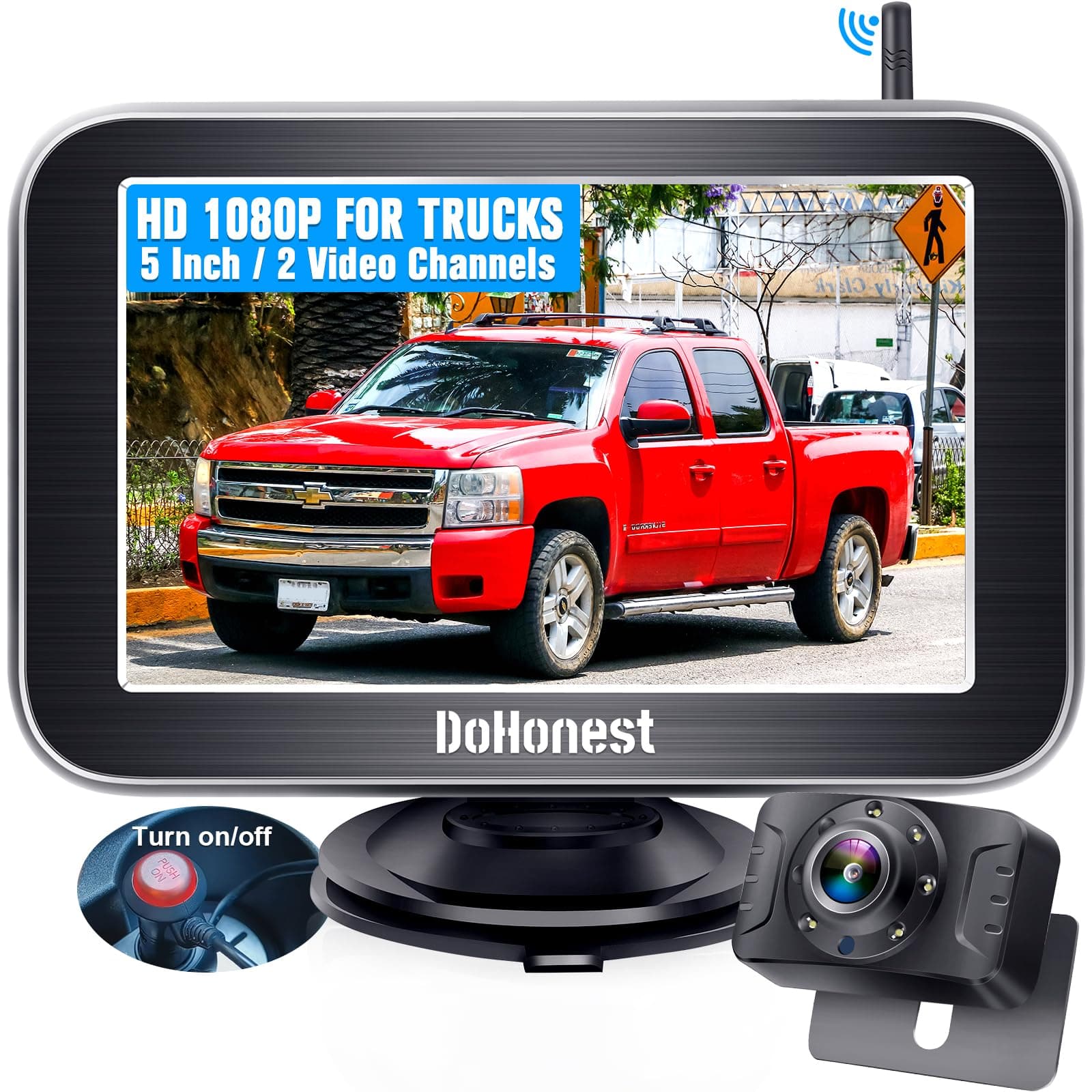 Wireless Backup Camera 5-Inch for Truck: Easy Setup HD 1080P Rear View Camera for Car - Stable Signal Clear Night Vision 2 Channels for Pickup SUV - DoHonest V25