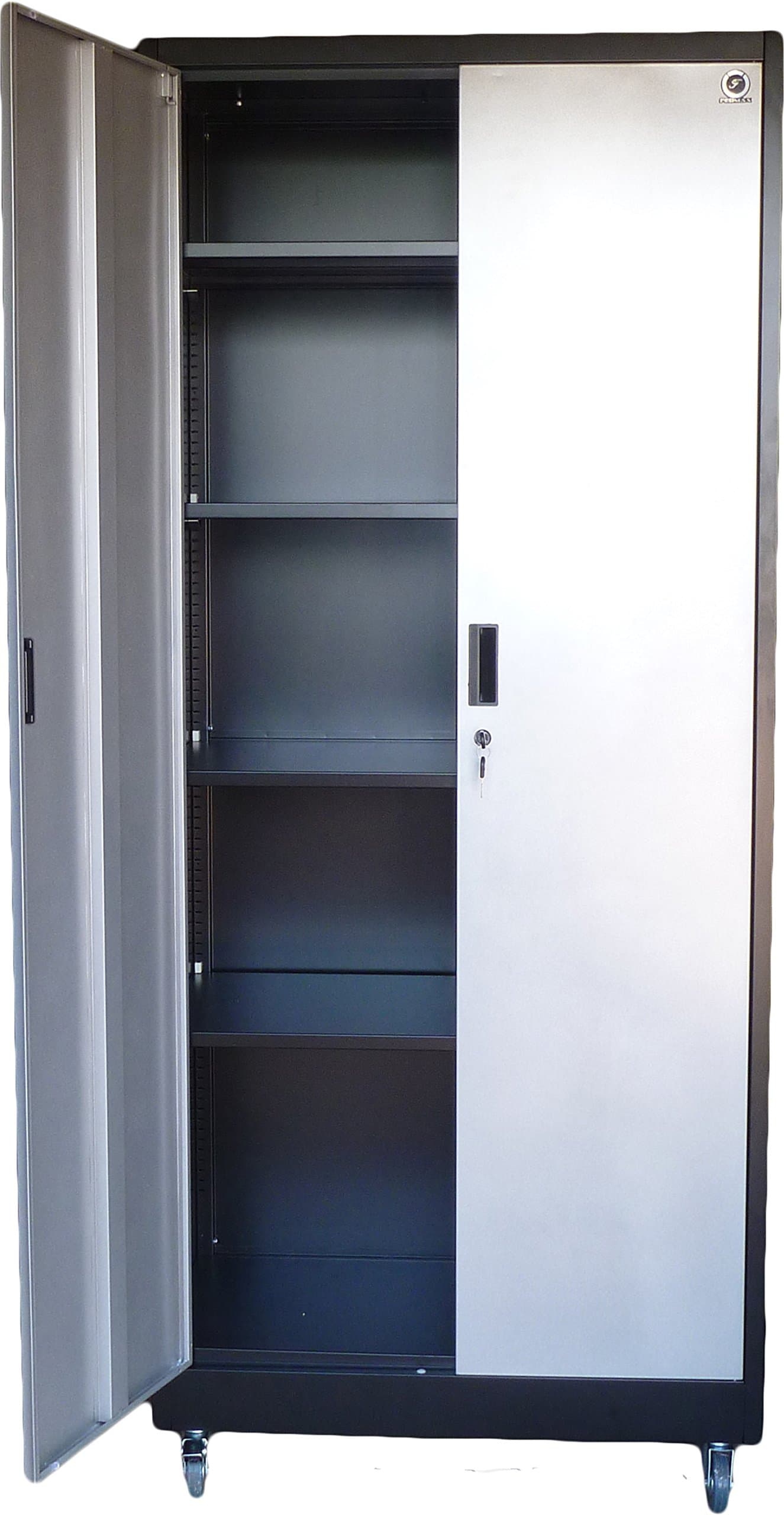 Steel Storage Cabinet 75" Tall with Wheels, Lockable Doors and Adjustable Shelves, (Black) 70.86" Tall x 31.5"W x 15.75"D, by Fedmax.