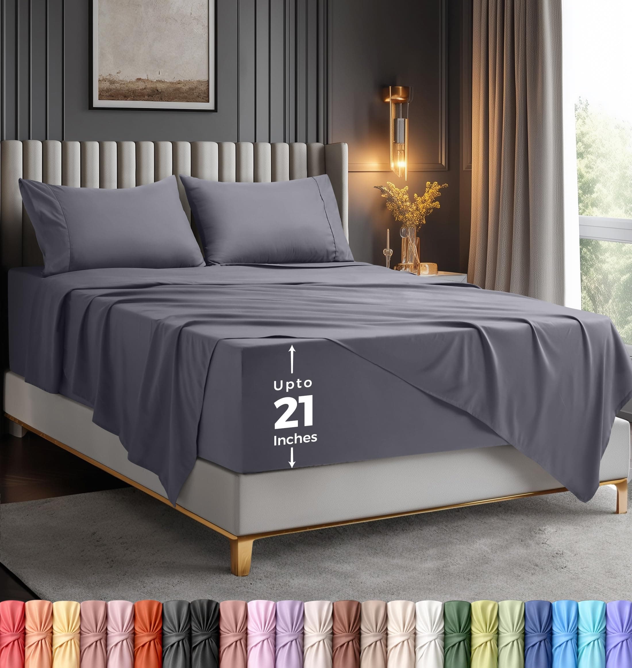 Utopia Bedding Queen Size Extra Deep Pocket Sheet Set – Fits Mattresses Up to 21 inches – Cooling, Soft & Breathable – Oeko-Tex 4 Piece Bed Sheets (Grey)