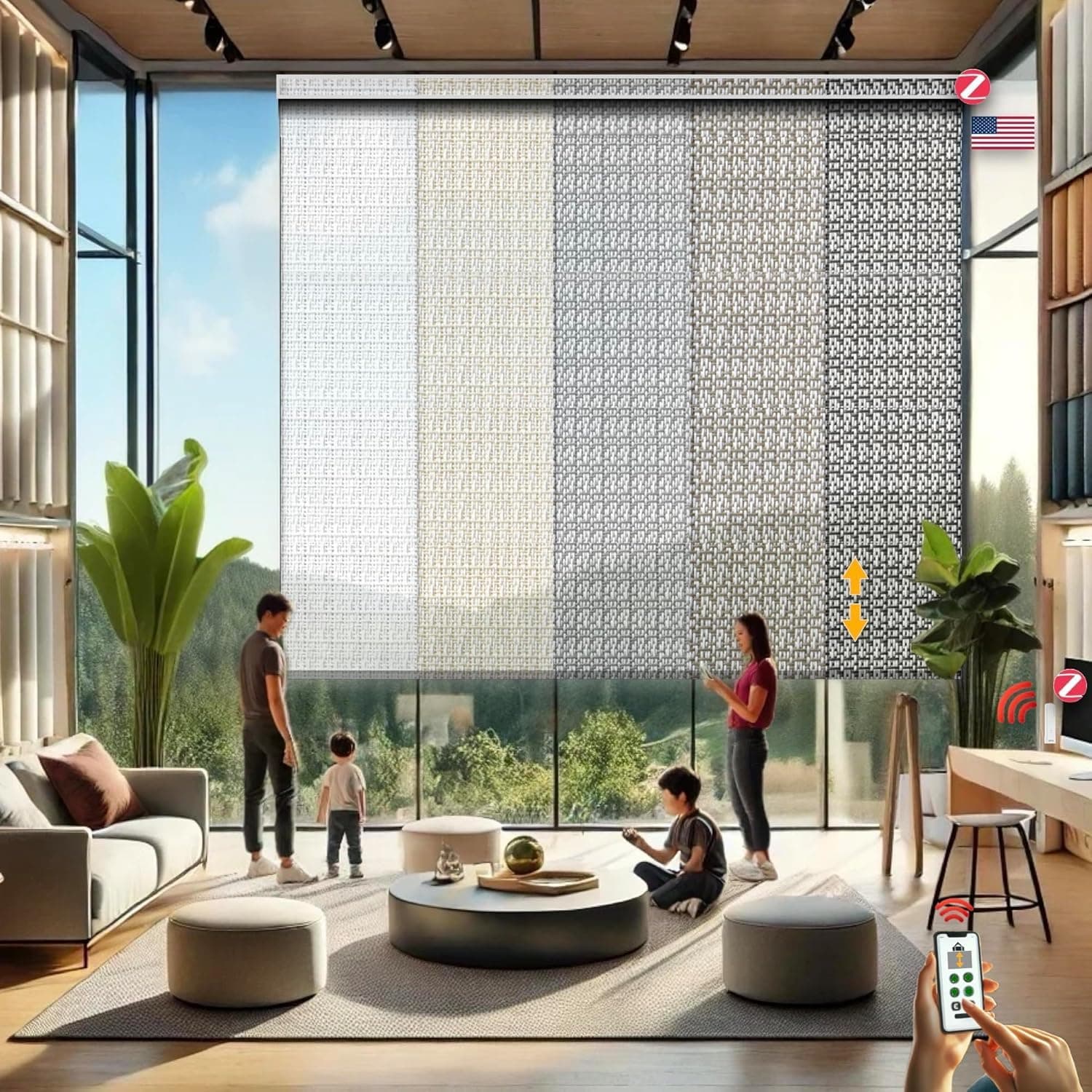 HILADUO Customized Solar Screen Roller Shade Blinds with Remote-Controlled Motorized Operation, Moderate-Low Visibility, Made in The USA