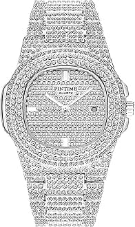 FANMIS Unisex Luxury Crystal Diamond Watches Silver Gold Fashion Quartz Analog Watch Stainless Steel Band Bracelet Big Face Women's Men's