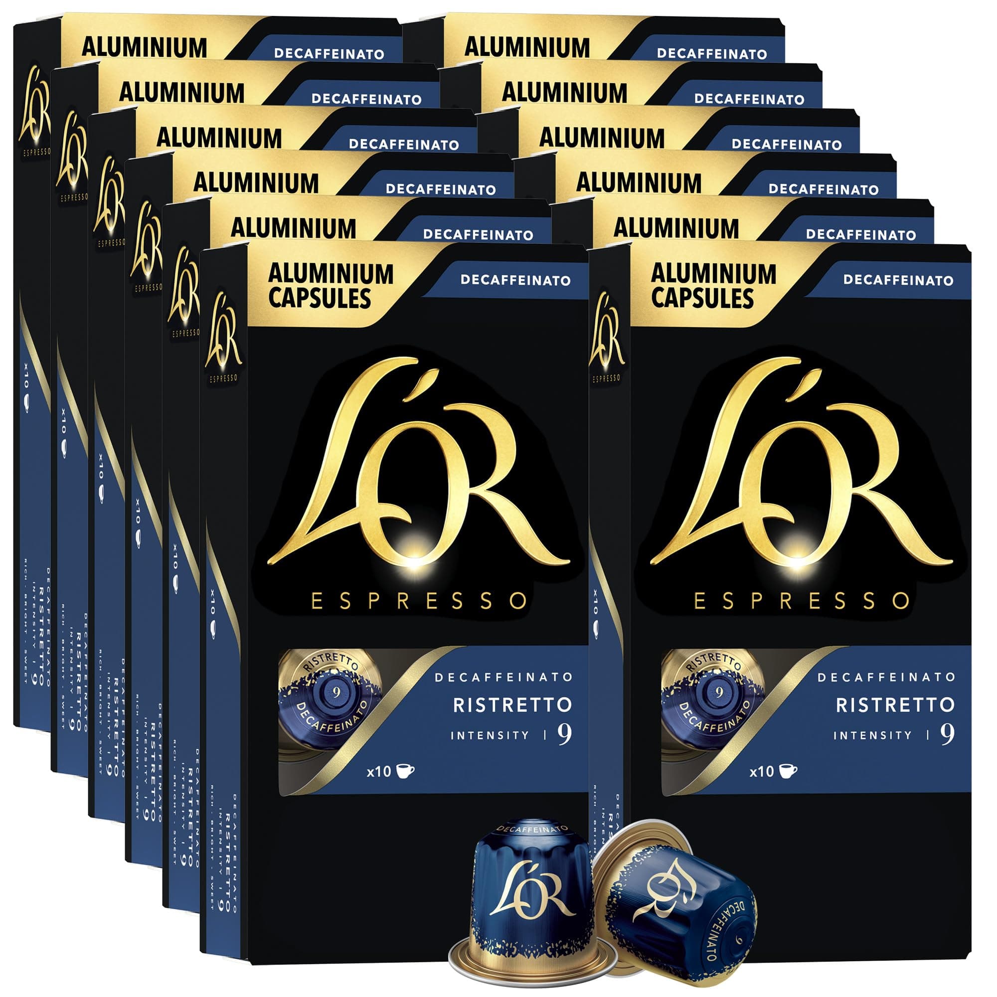 L'OR DECAF Espresso Capsules, 100 Count DECAF Ristretto, Single-Serve Aluminum Coffee Capsules Compatible with the L'OR BARISTA System & *Nespresso Original Machines