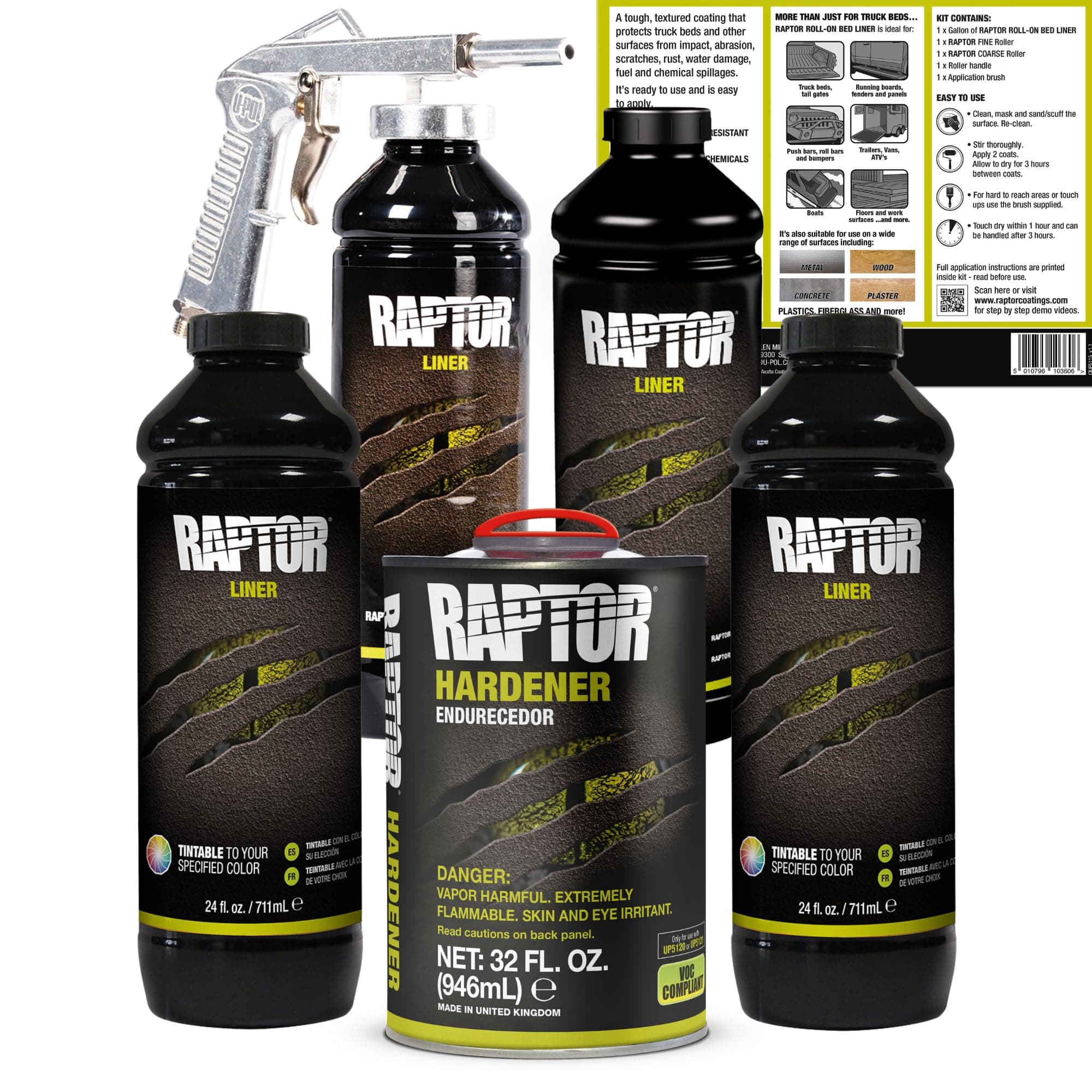 U-POL Raptor Tin Table Urethane Truck Bed Liner Kit with Spray Gun (4L)