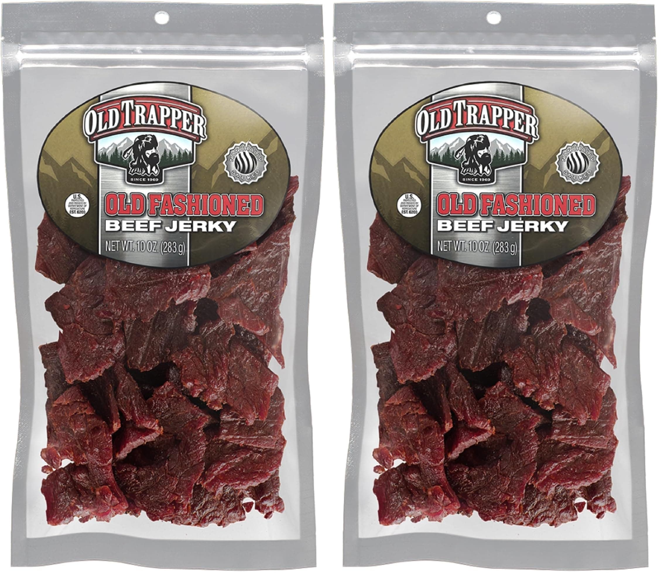Old Trapper Beef Jerky, Old-Fashioned Bag, Tender Meat Snacks for Lunches or Between Meals, 11 Grams Protein, Zero Grams Fat, and 70 Calories/Ounce, 10-Ounce (Pack of 2)