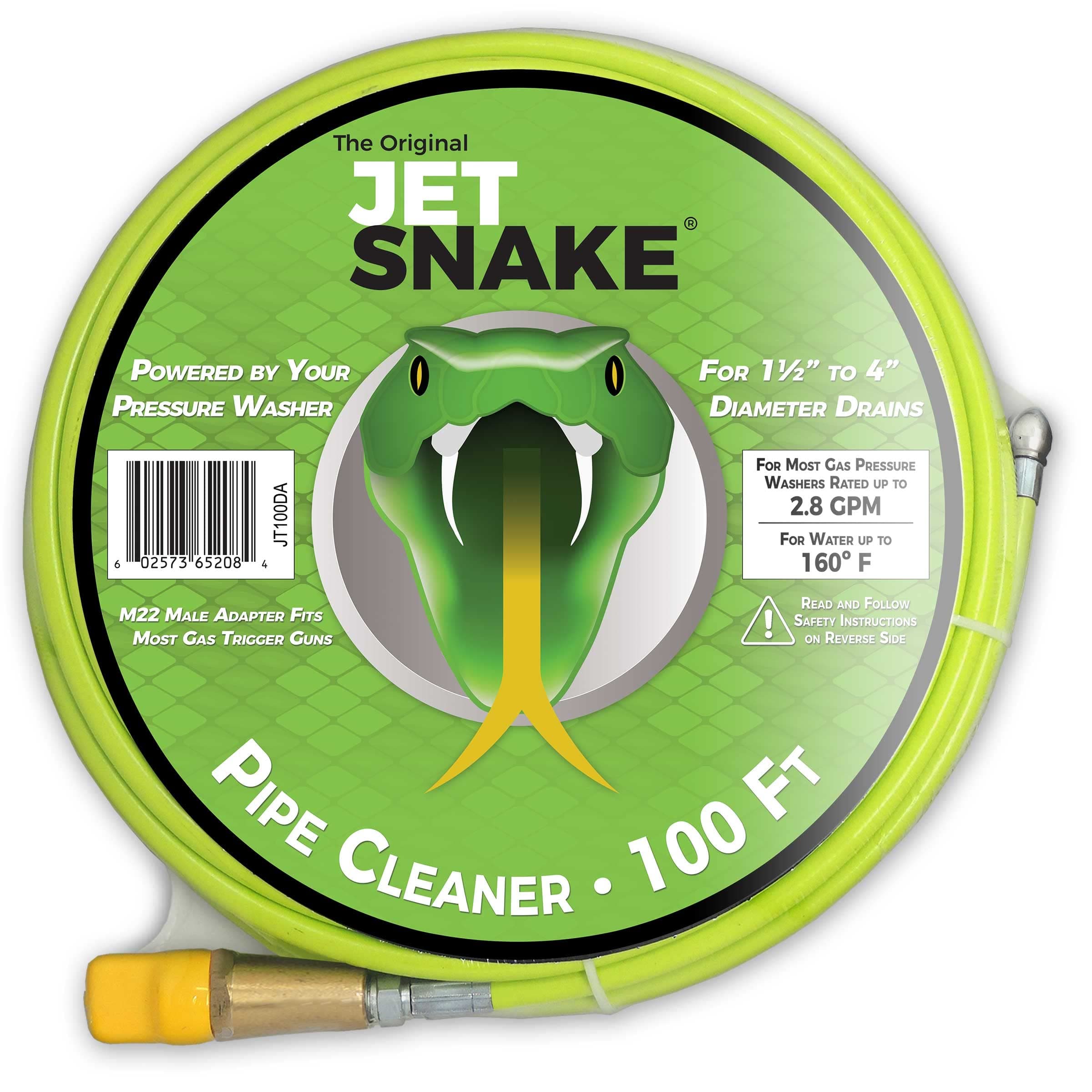 100 FT SEWER JETTER - Flexible Steel Braid - Complete and Ready to Use - For Your 2.0 to 2.8 GPM Gas Pressure Washer