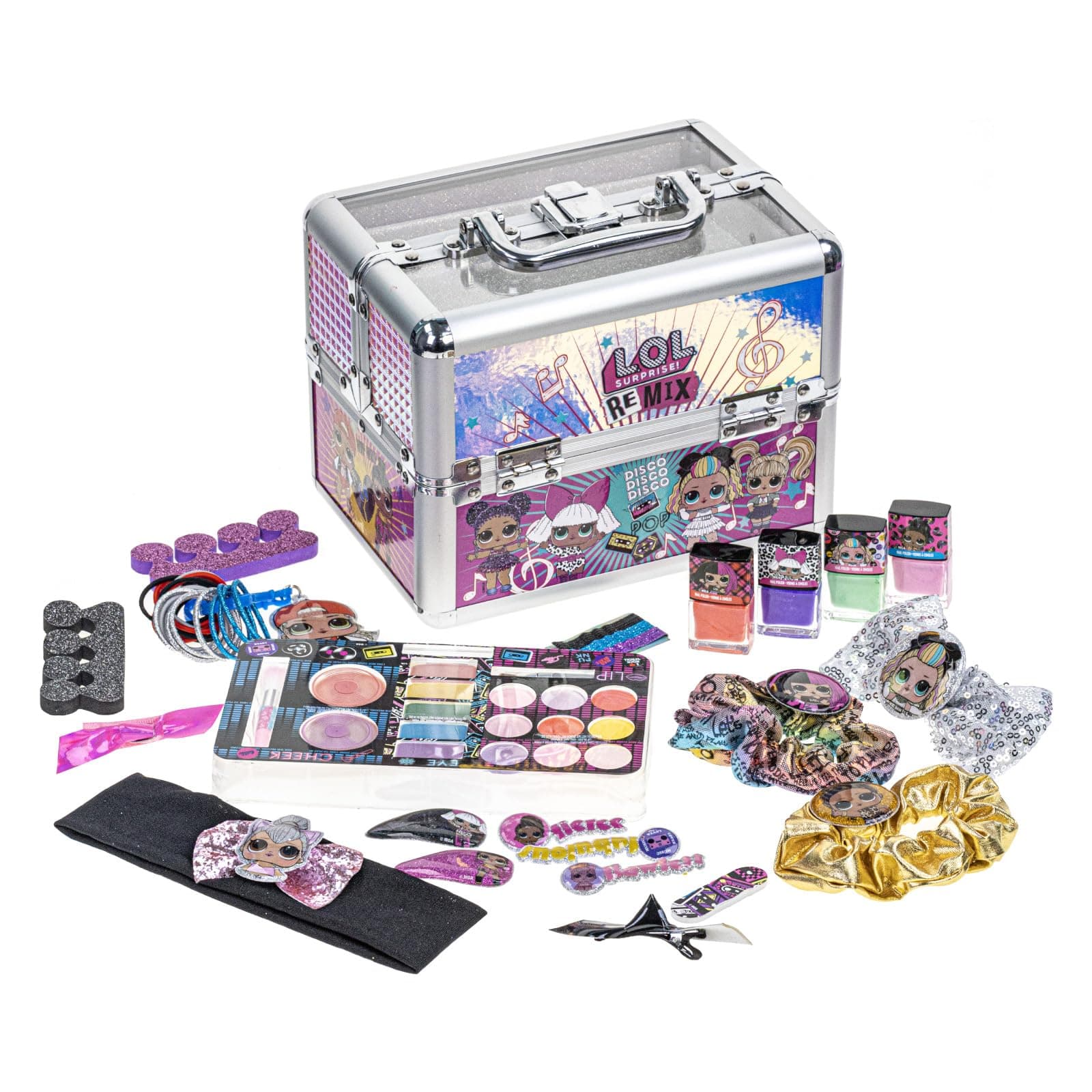 L.O.L. Surprise! Train Case Cosmetic Makeup Set Includes Lip Gloss, Eye Shimmer, Nail Polish, Hair Accessories & more, Perfect for Parties, Sleepovers & Makeovers, Ages 5+, By Townley Girl