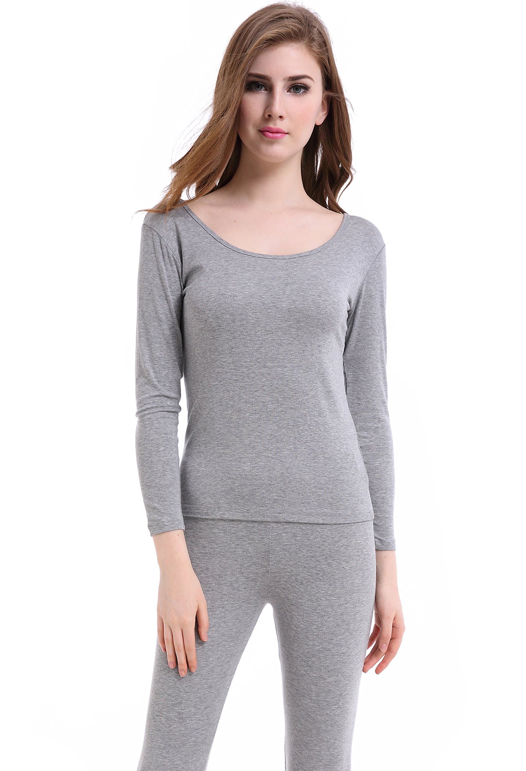 Womens Thermal Underwear Set Ultra Thin Crew Neck Base Layer Stretch Long Johns