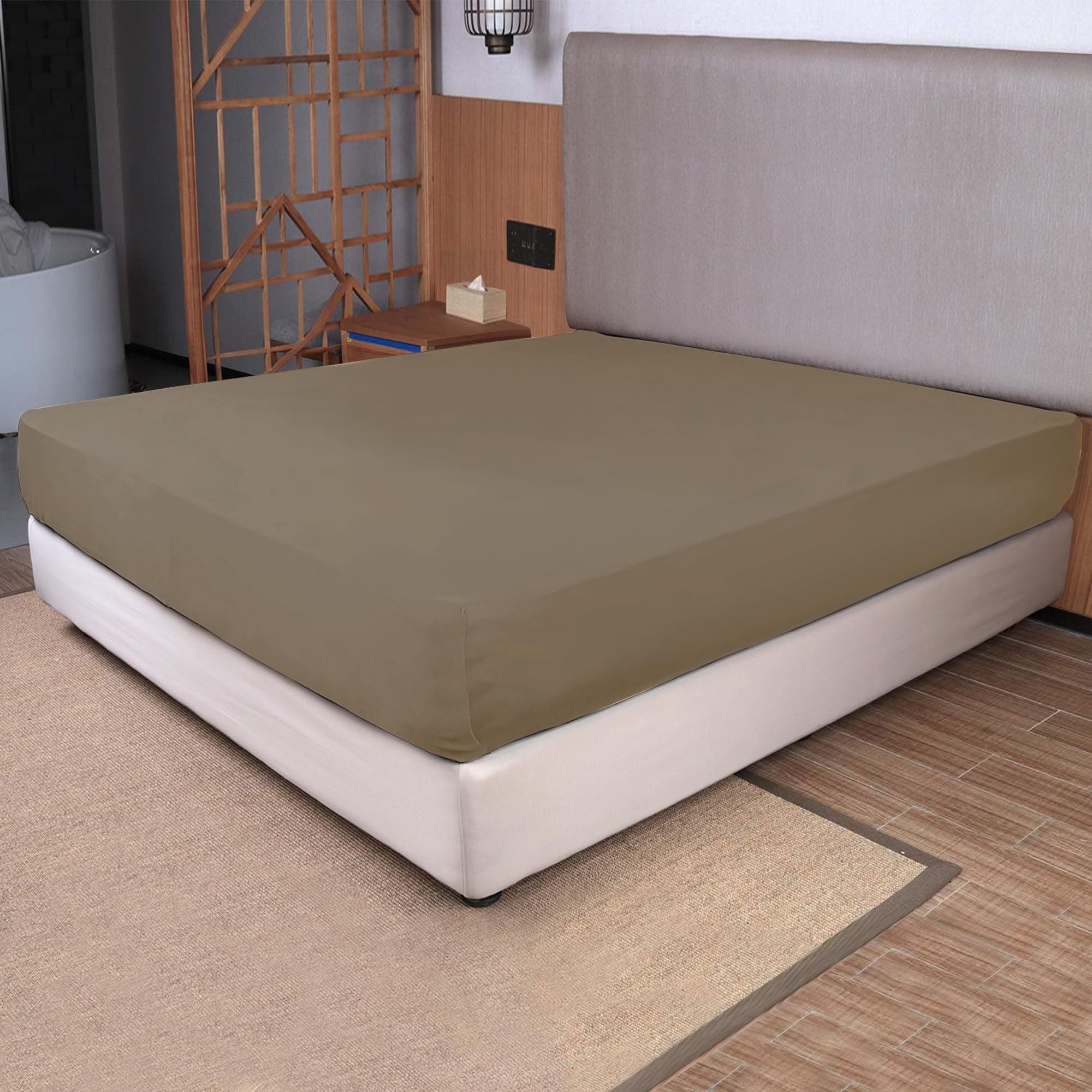 King Size Fitted Sheet Only - 4-Way Stretch Knit, Snug Fit, Wrinkle Free & Stay in Place, No More Slipping Off for Mattress, Soft & Comfortable - Taupe, King