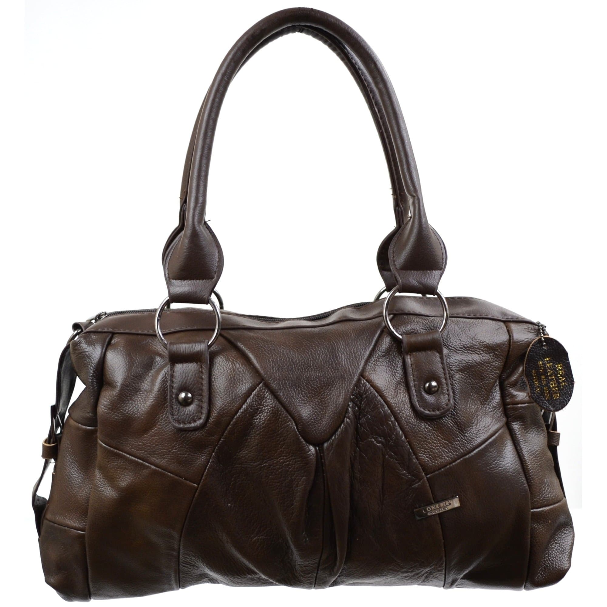 Ladies Leather Shoulder Bag with Detachable Adjustable Shoulder Strap. Side Buckle Design (Brown)