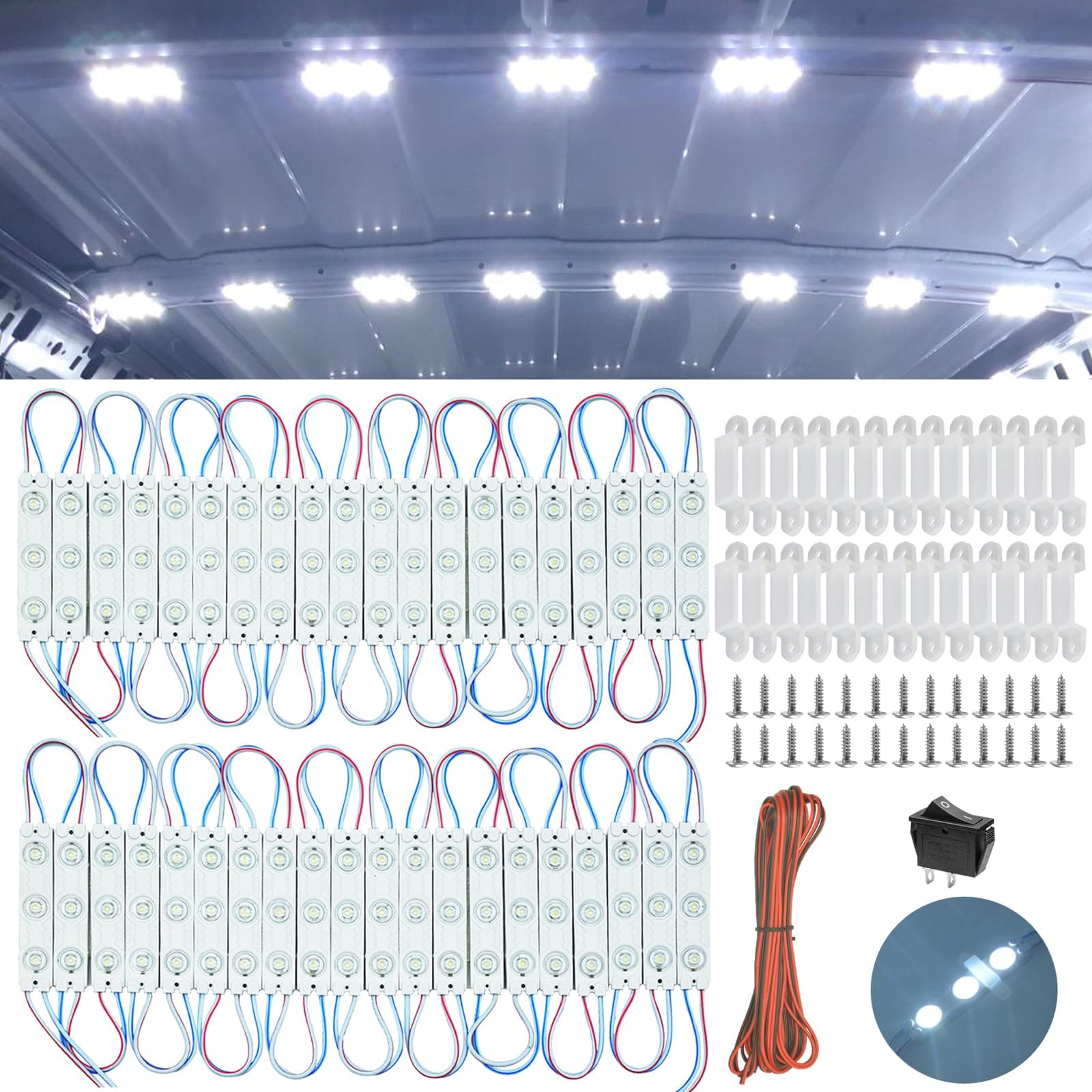 12V 120 LEDs Van Interior Light Kits,White Car LED Ceiling Lights Kit, Super Bright Lighting Dome Lamp for Van RV Truck Auto Vehicle Boat Caravan Trailers Lorries Cargo Transit Bus Camper (40 Modules)