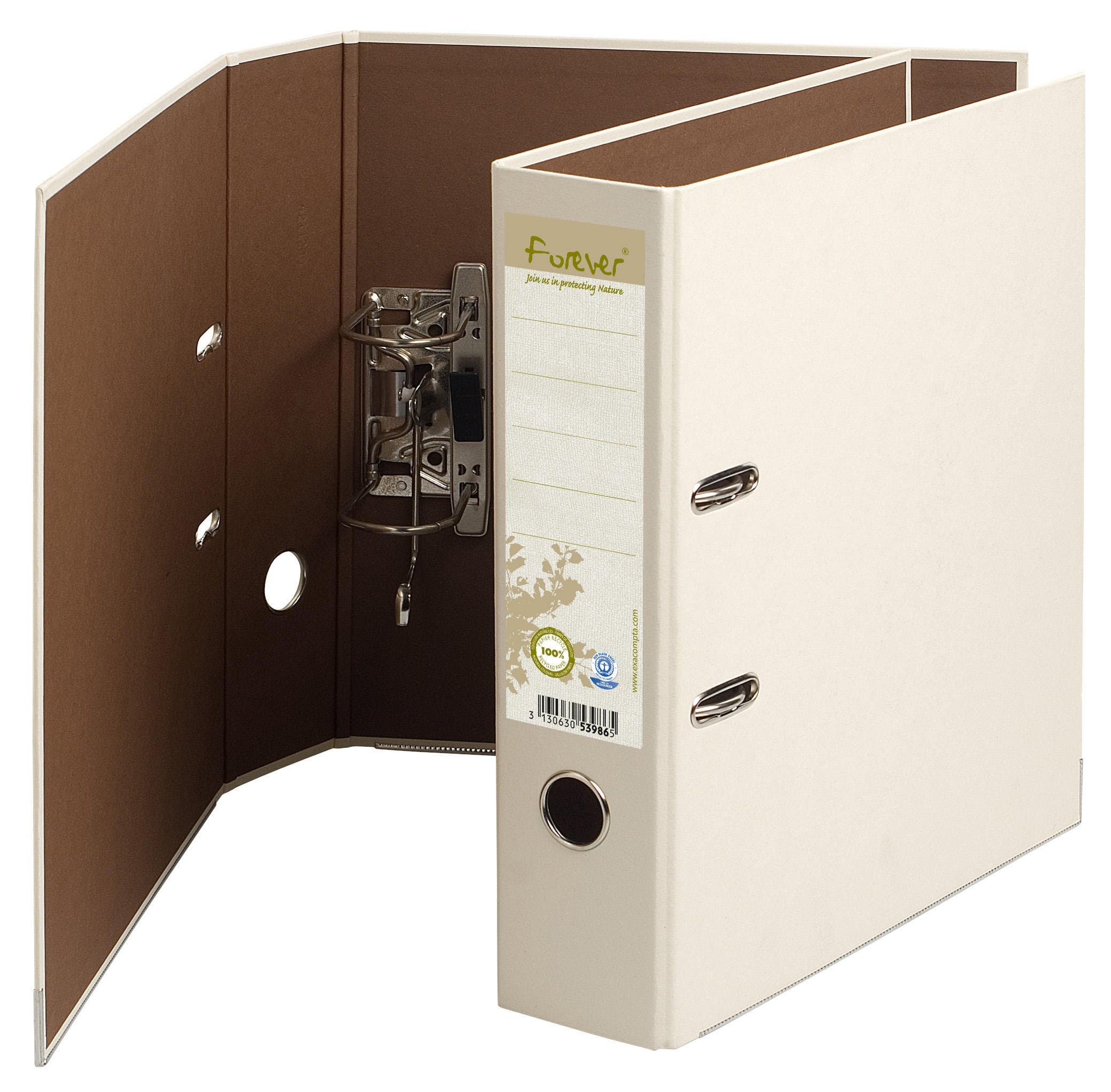 Exacompta - Ref 53986SE - Forever Collection - Prem'Touch Lever Arch File - 320 x 290mm, Suitable for A4 Documents, 80mm Spine, 100% Recycled Paper - Ivory