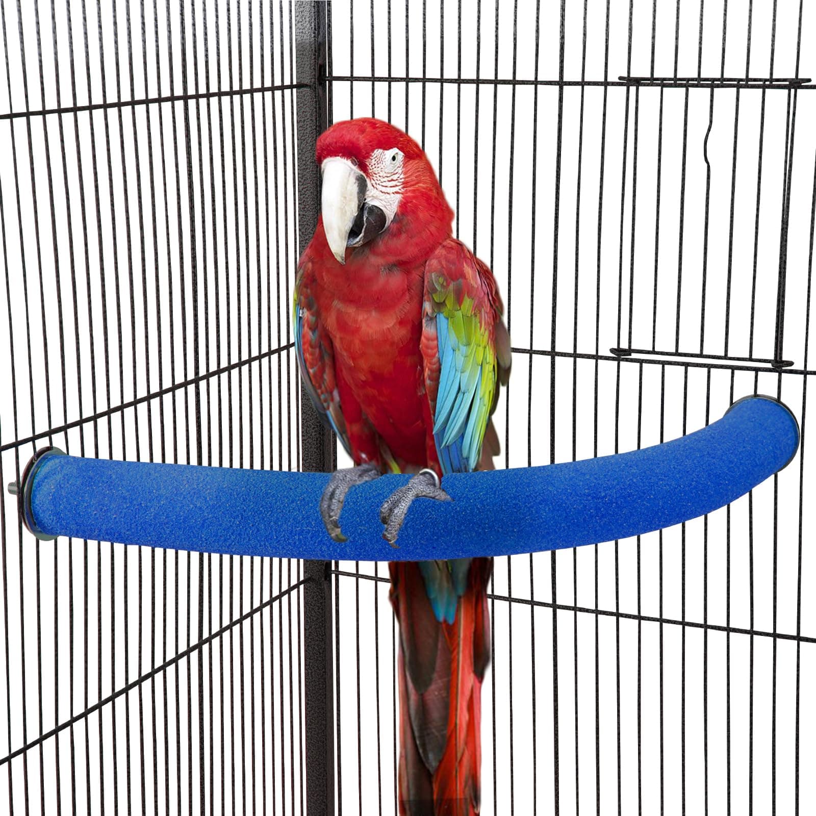 U Shape Parrot Perch Stand Pet Toy Bird Platform Sand Paw Grinding Clean Stick Cage Exercise Conure Budgie Cockatiel Accessories (Blue Corner Large)