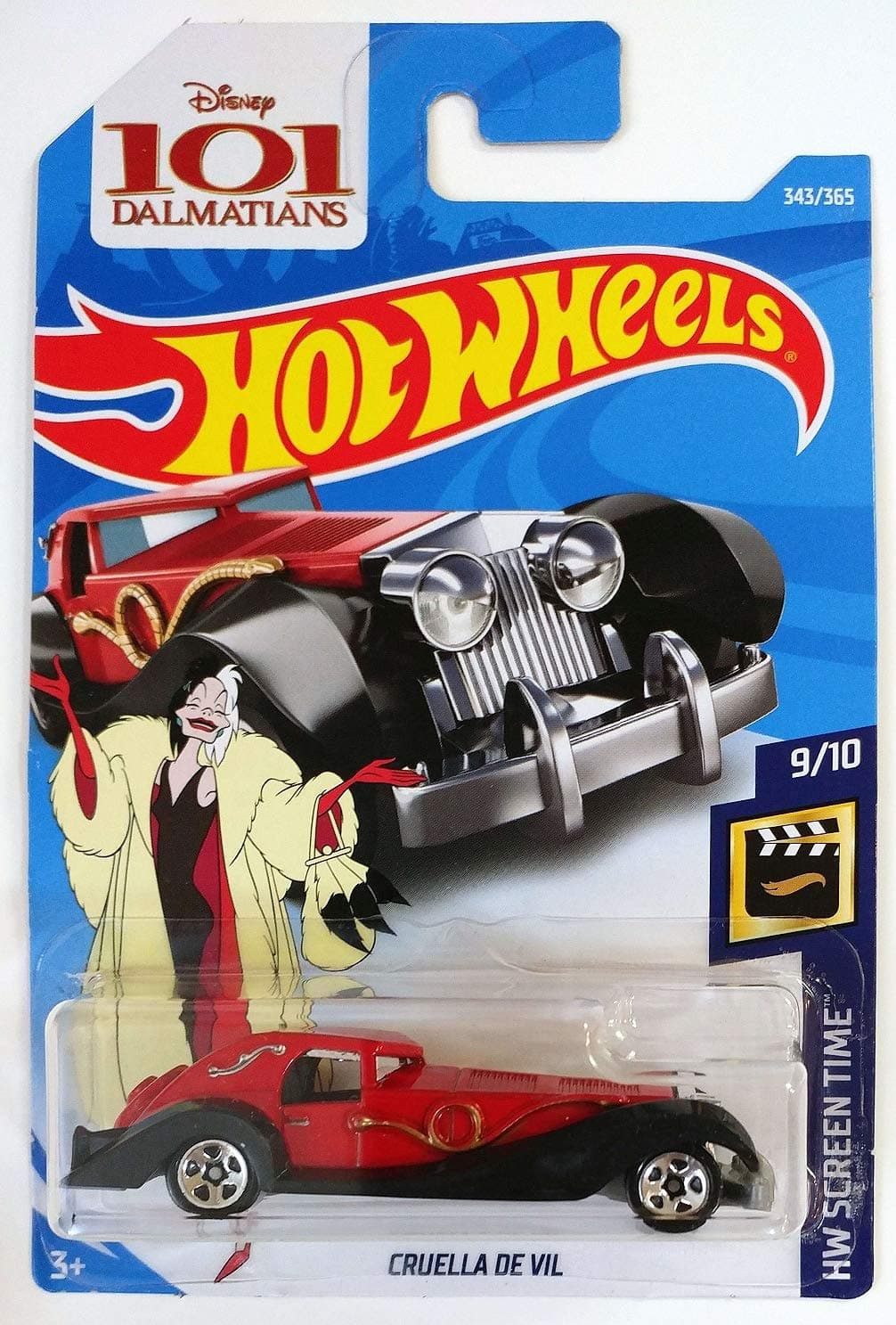 Hot Wheels Mattel 2018 Basic Mainline Disney 101 Dalmatians Hw Screen Time - Cruella De Vil (Red) 343/365